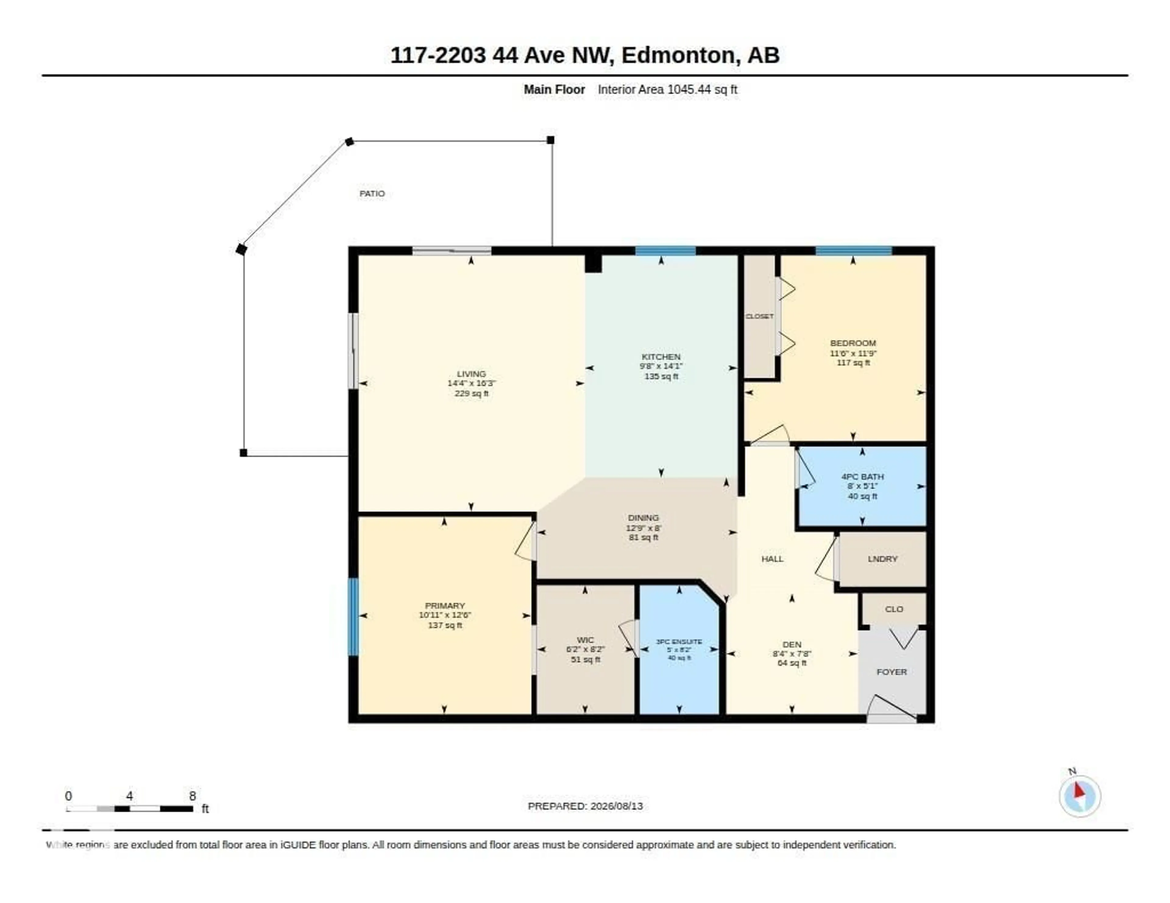 Floor plan for 117 - 2203 44 AV, Edmonton Alberta T6T0T1