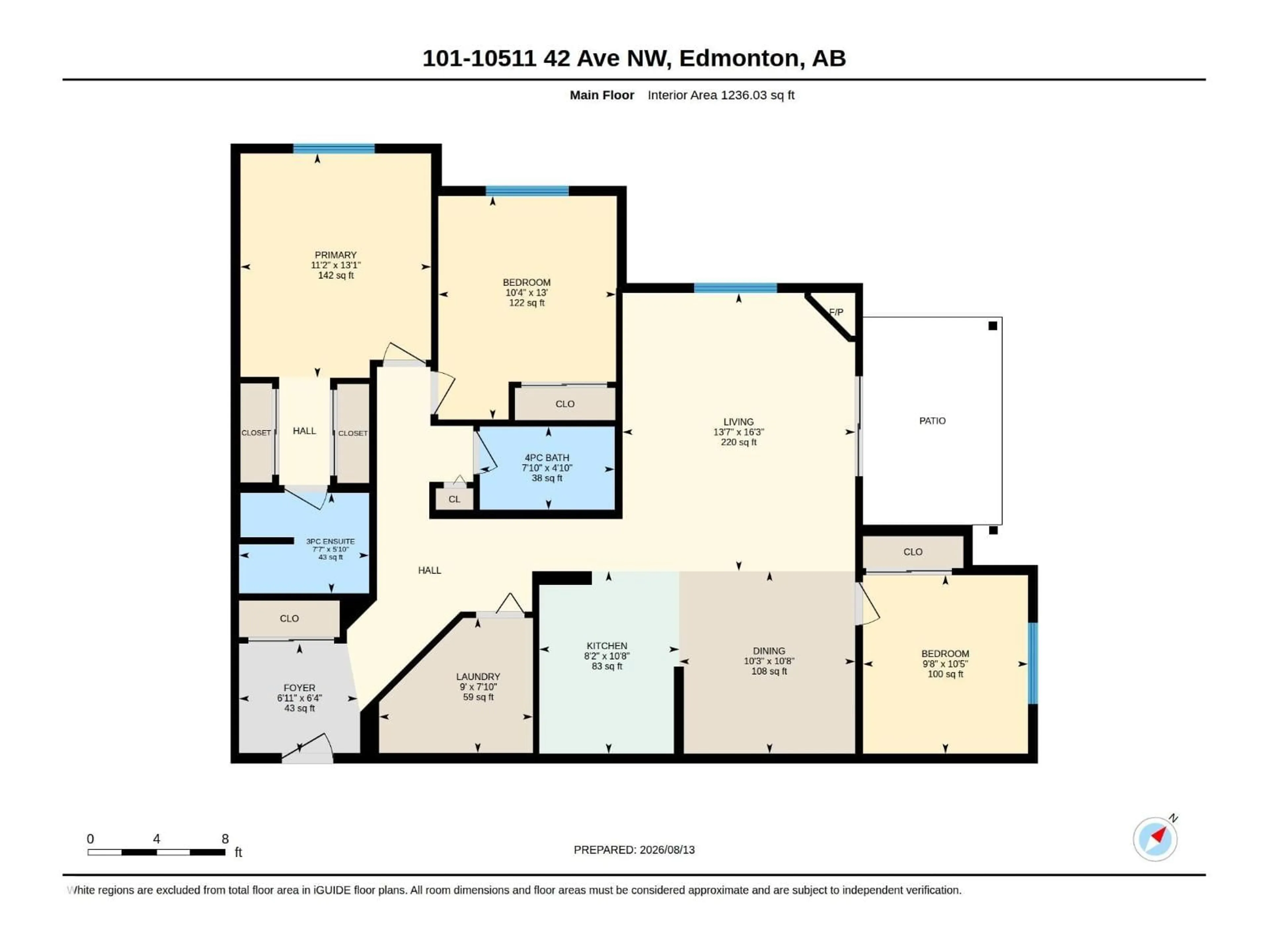 Floor plan for #101 - 10511 42 AV, Edmonton Alberta T6J7G8