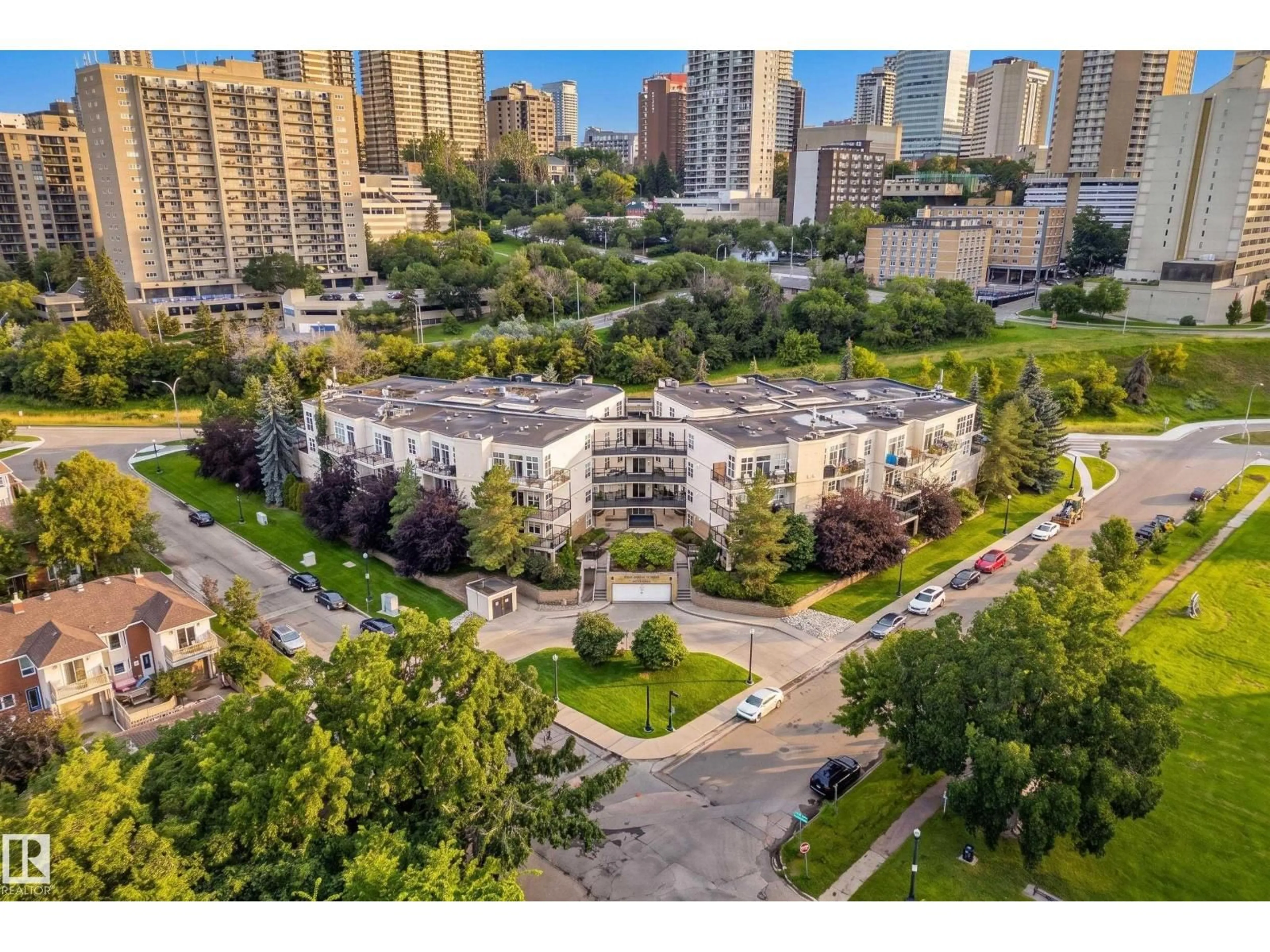 A pic from outside/outdoor area/front of a property/back of a property/a pic from drone, city buildings view from balcony for 304 - 9804 101 ST, Edmonton Alberta T5K2X3