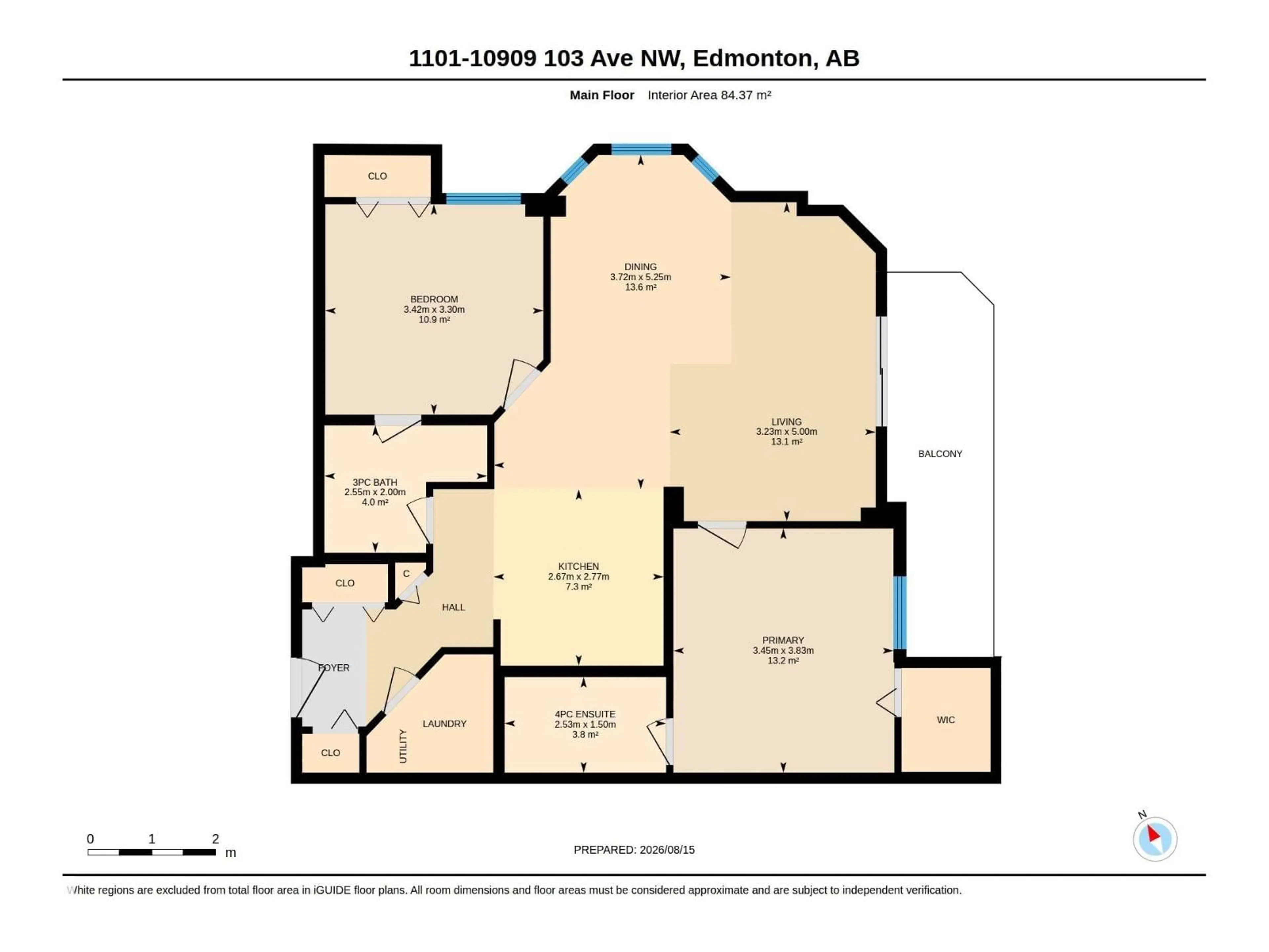 Floor plan for 10909 - 1101 103 AV, Edmonton Alberta T5K2W7