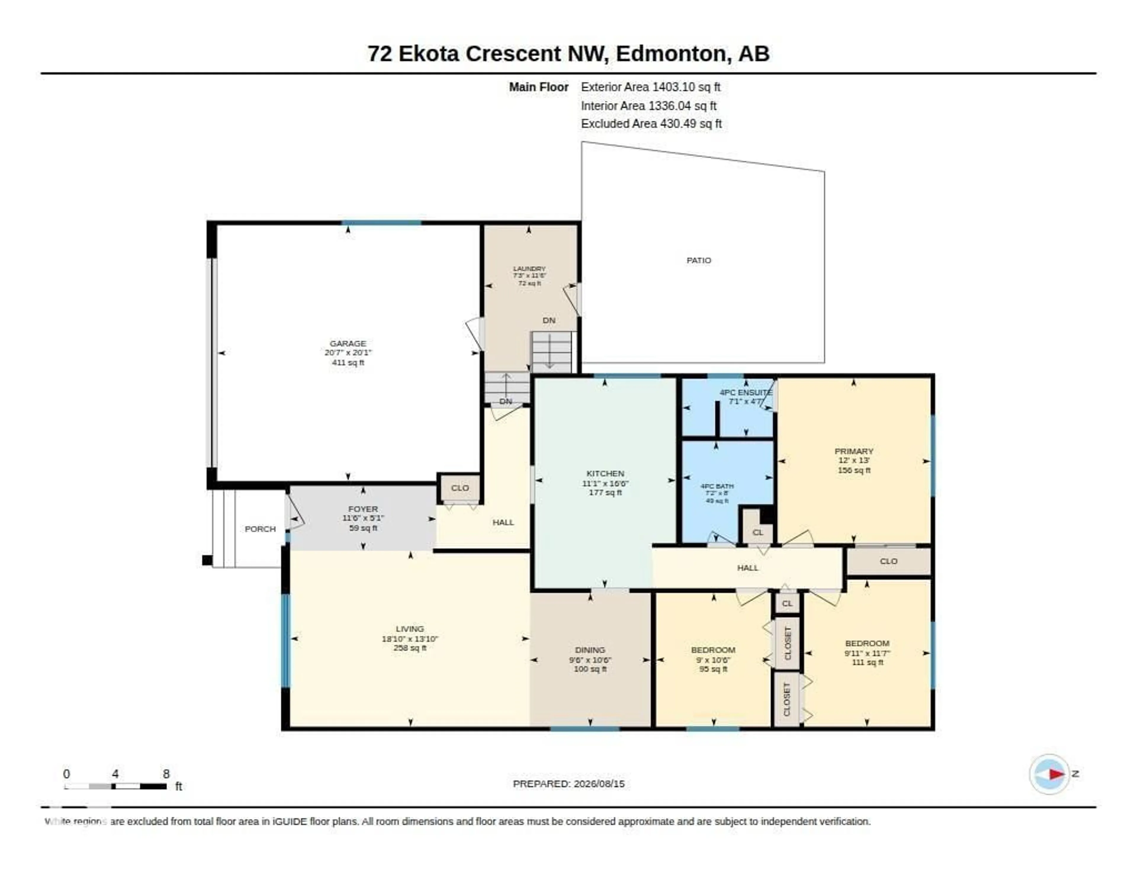 Floor plan for 72 EKOTA CR, Edmonton Alberta T6K2J7