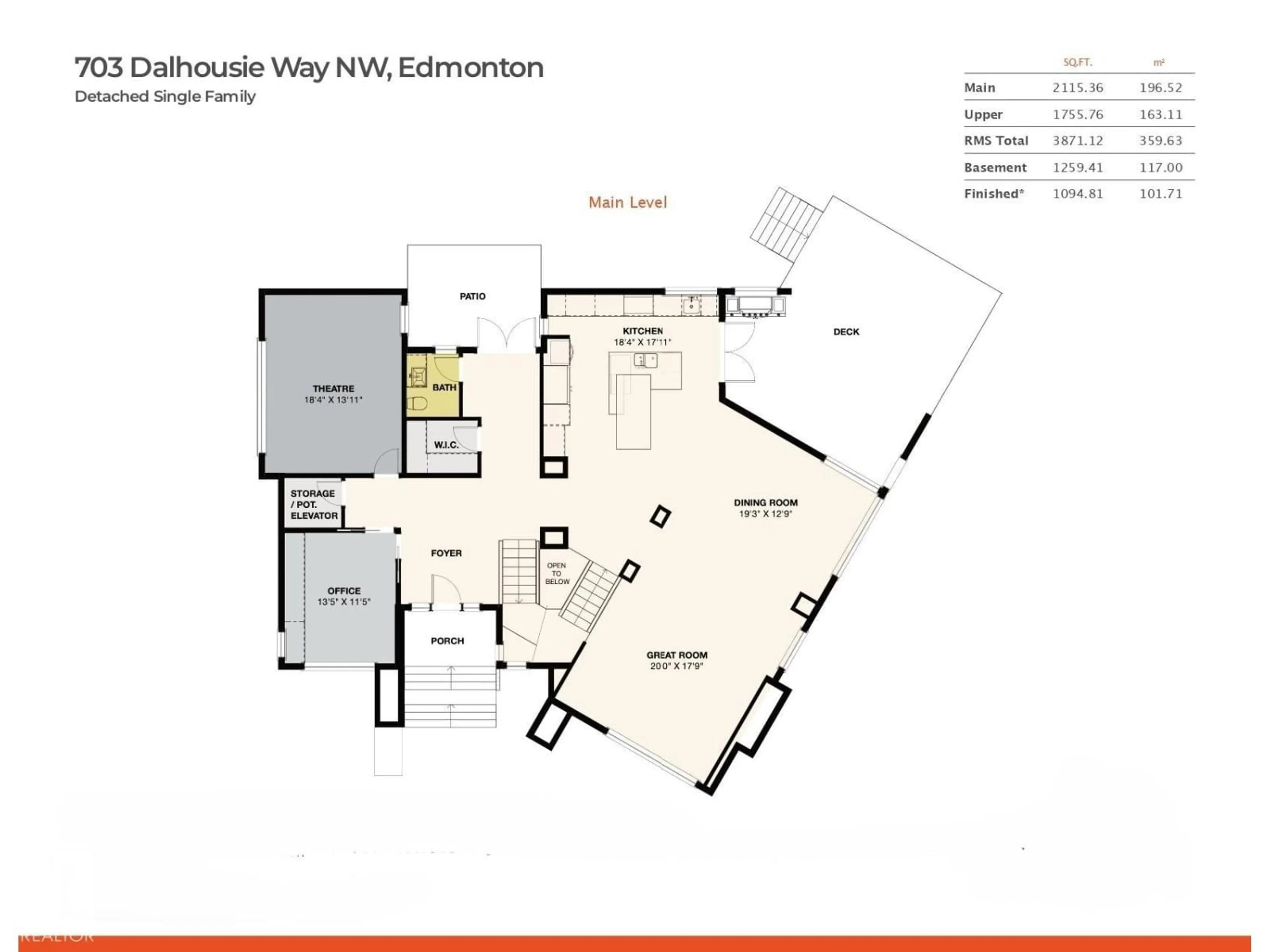 Floor plan for 703 DALHOUSIE WY, Edmonton Alberta T6M2V3