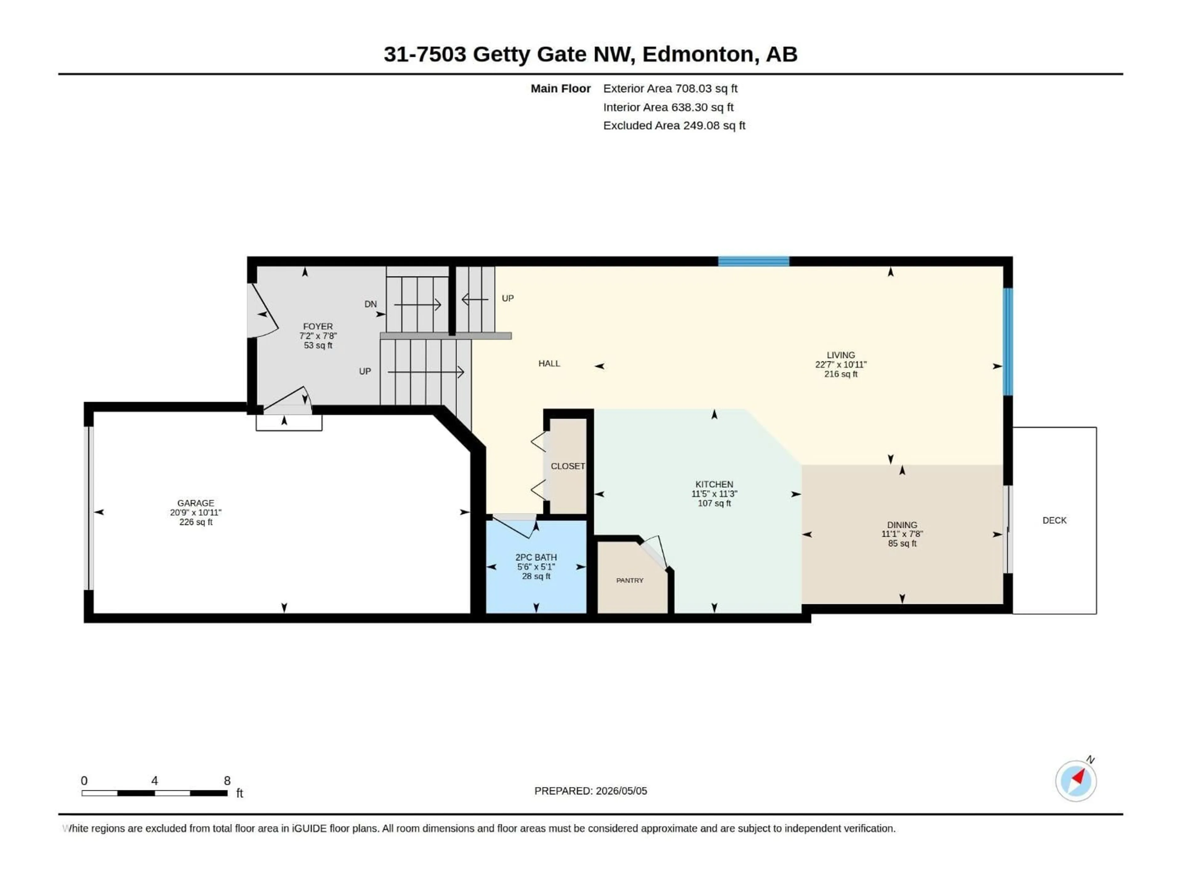 Floor plan for 7503 GETTY GATE GA, Edmonton Alberta T5T4S8