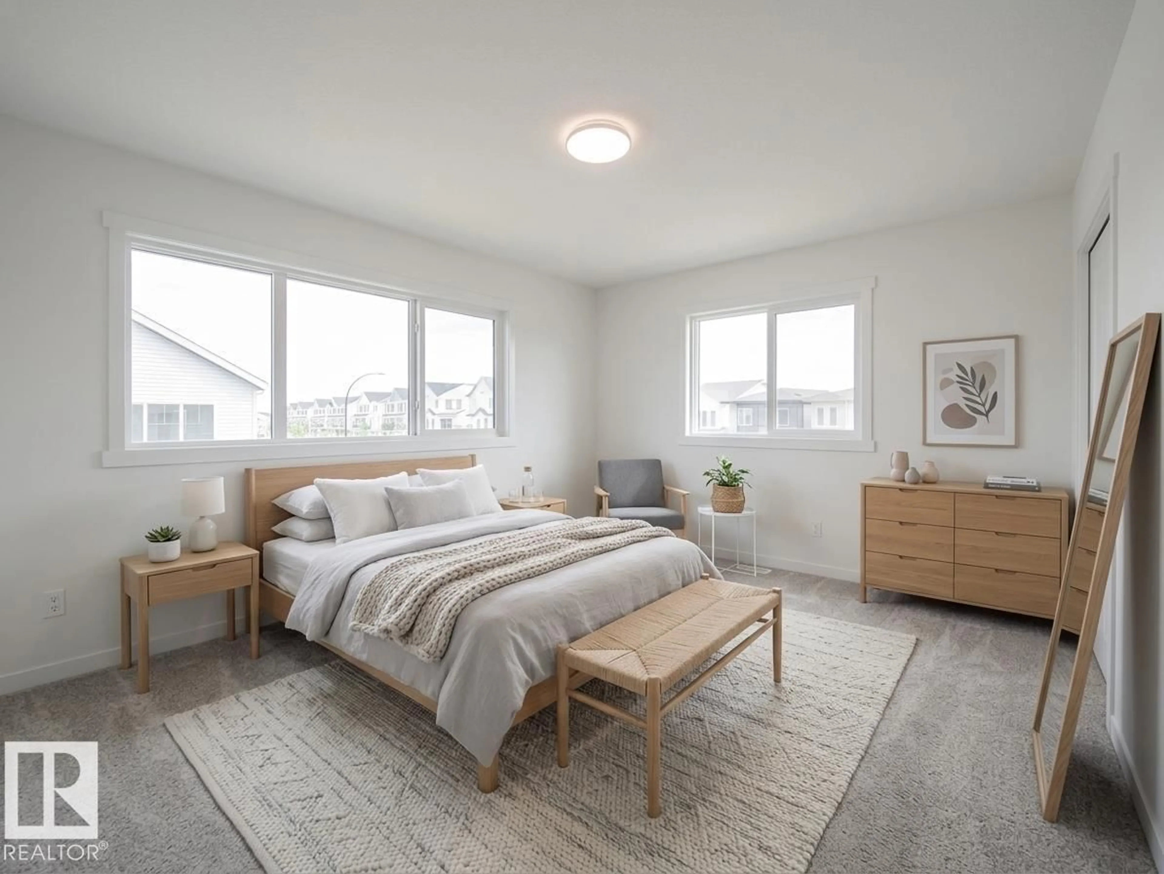 Bedroom with bed, wood/laminate floor for NE - 17724 7 ST, Edmonton Alberta T5Y4K3
