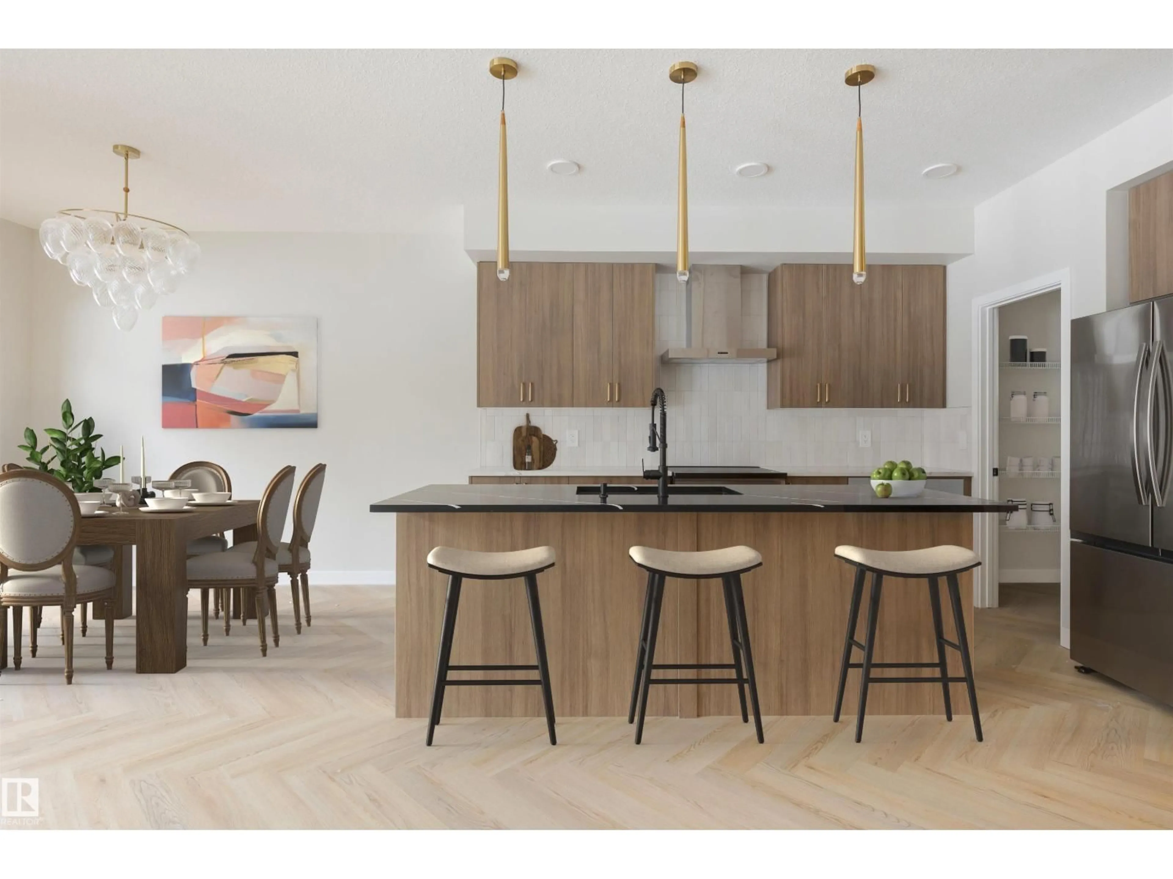 Open concept kitchen, wood/laminate floor for NW - 4003 207 ST, Edmonton Alberta T6M3G1