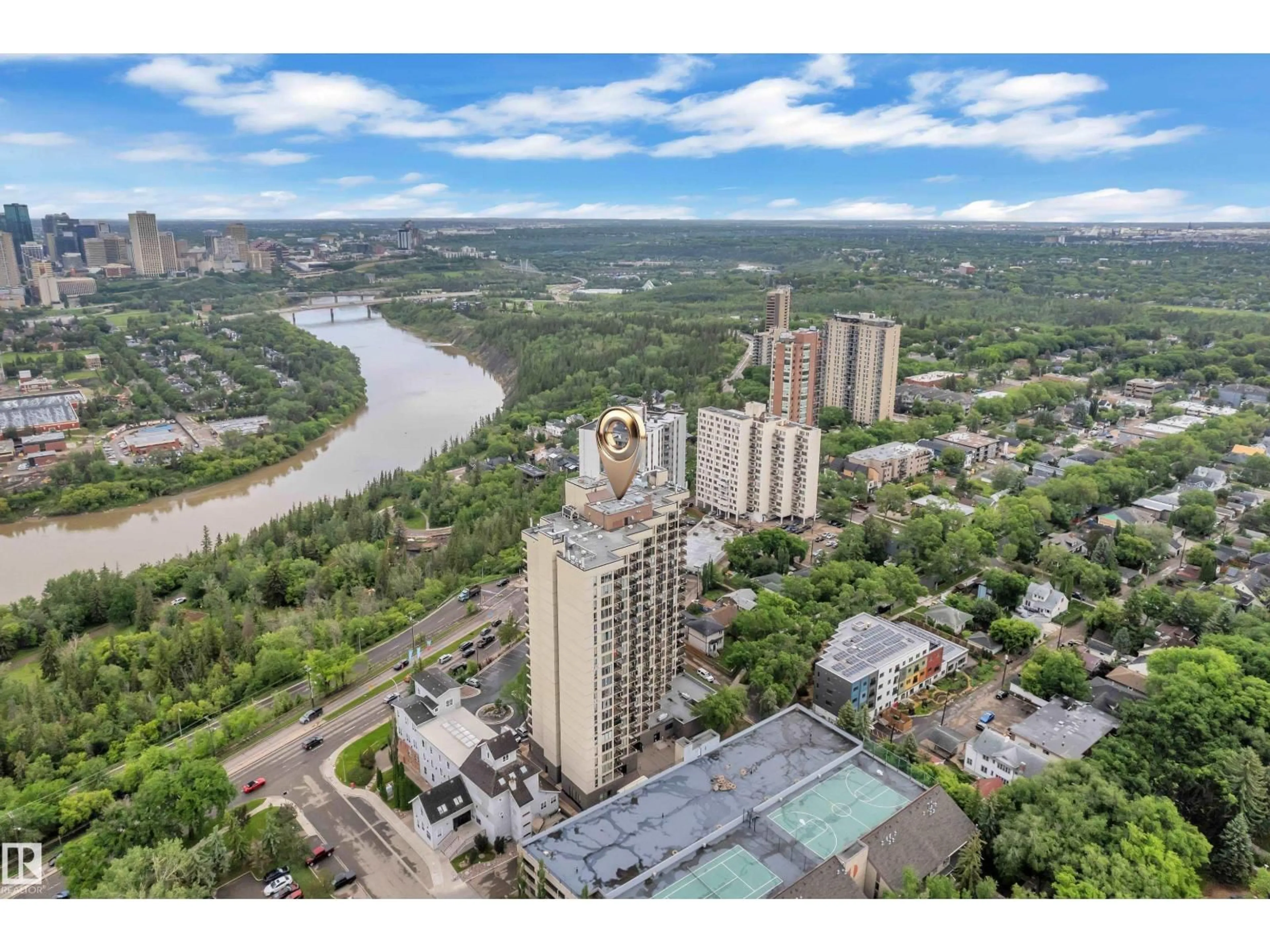 A pic from outside/outdoor area/front of a property/back of a property/a pic from drone, water/lake/river/ocean view for 10149 - 608 SASKATCHEWAN DR, Edmonton Alberta T6E6B6