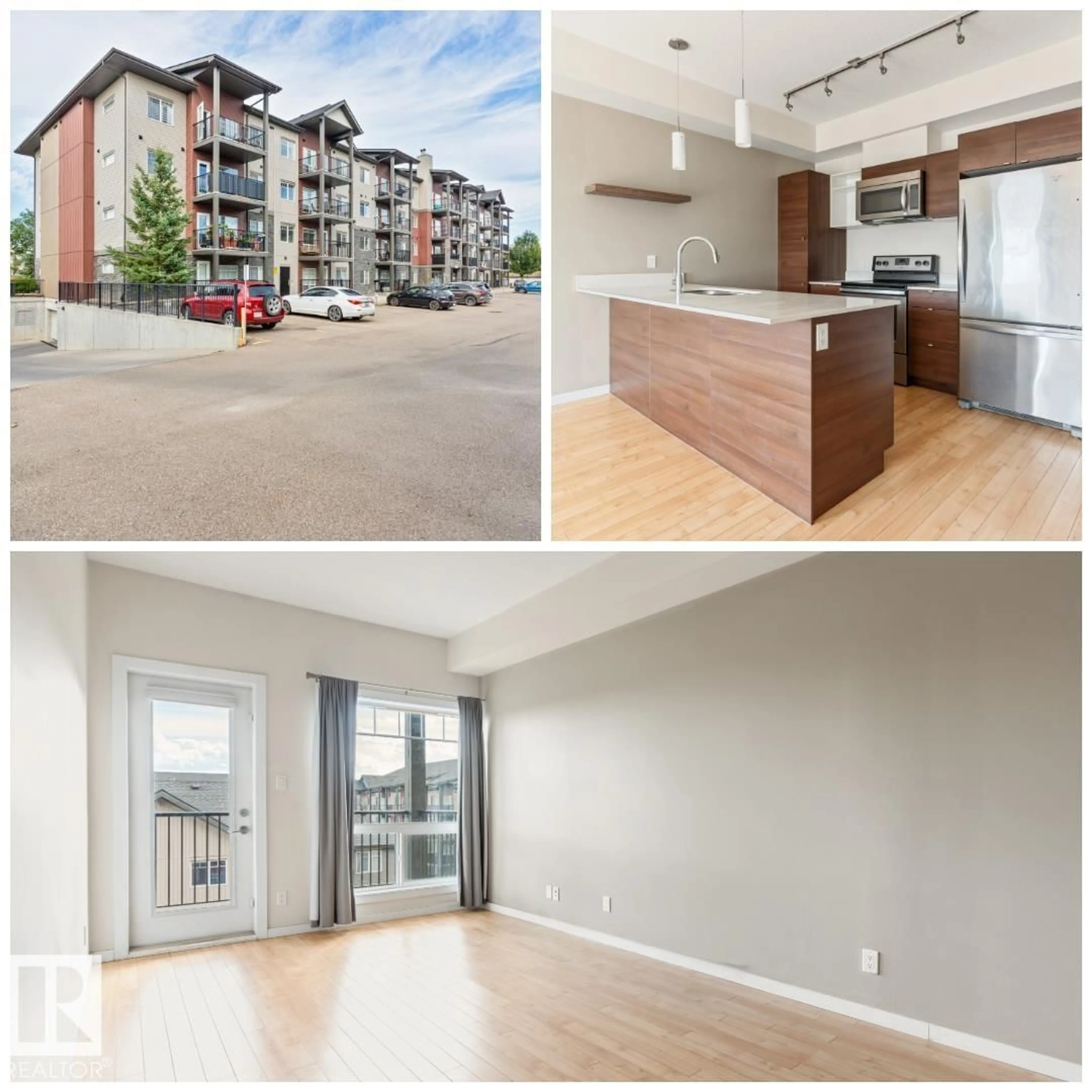 Open concept kitchen, wood/laminate floor for 401 - 9523 160 AV, Edmonton Alberta T5Z0N1