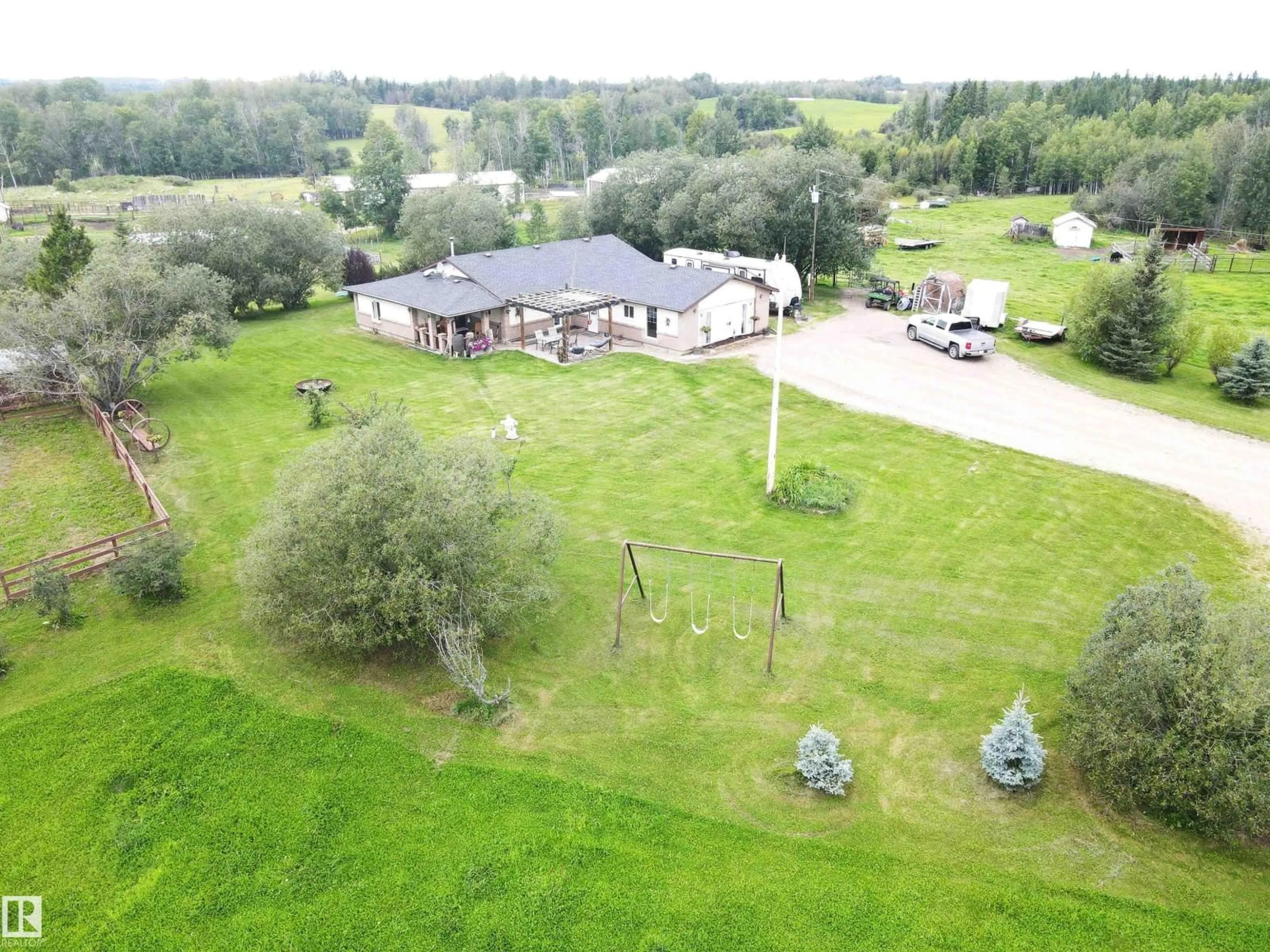 A pic from outside/outdoor area/front of a property/back of a property/a pic from drone, unknown for 49424 RANGE ROAD 55, Rural Brazeau County Alberta T0C1W0