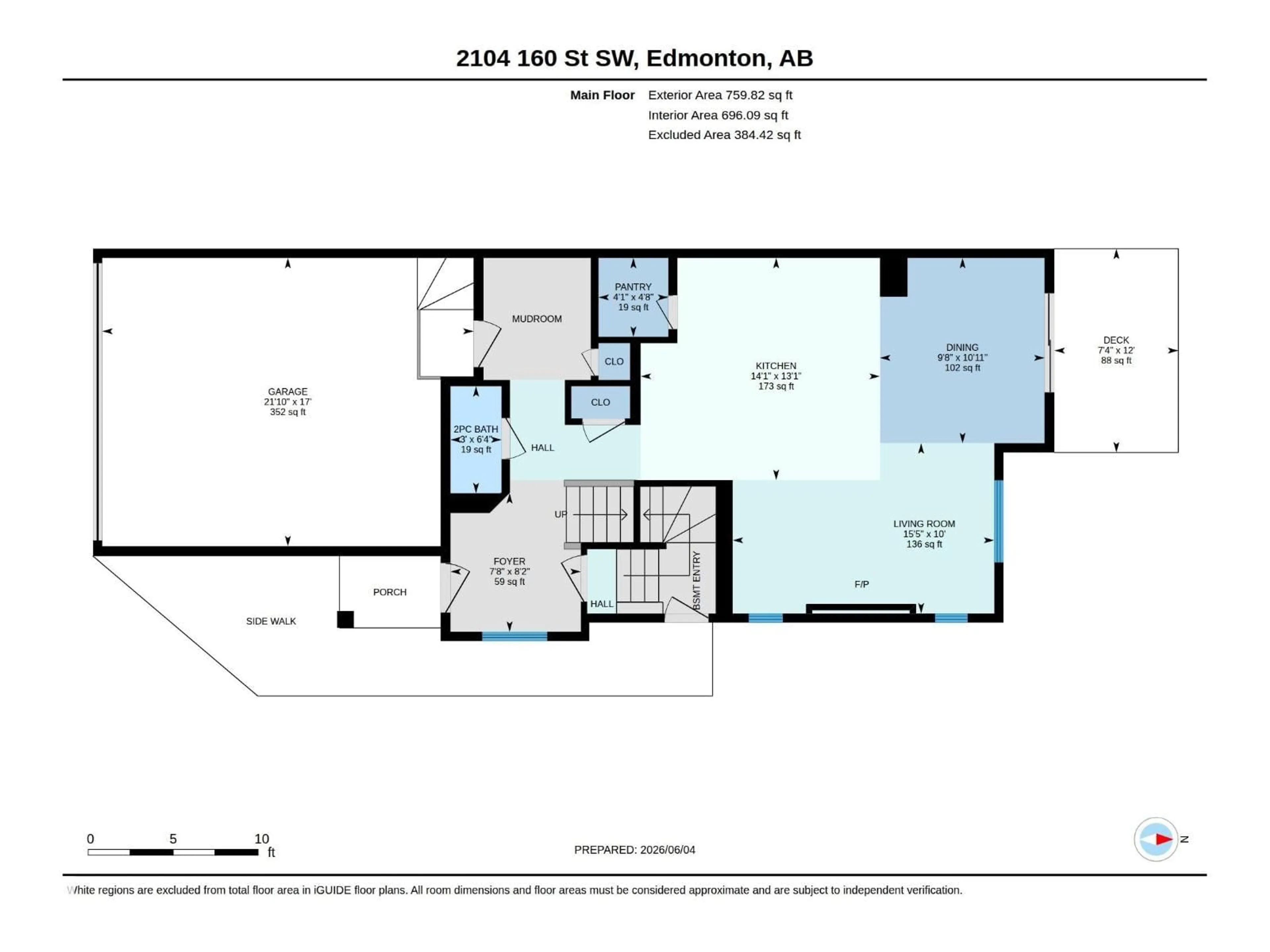 Floor plan for SW - 2104 160 ST, Edmonton Alberta T6W4E5