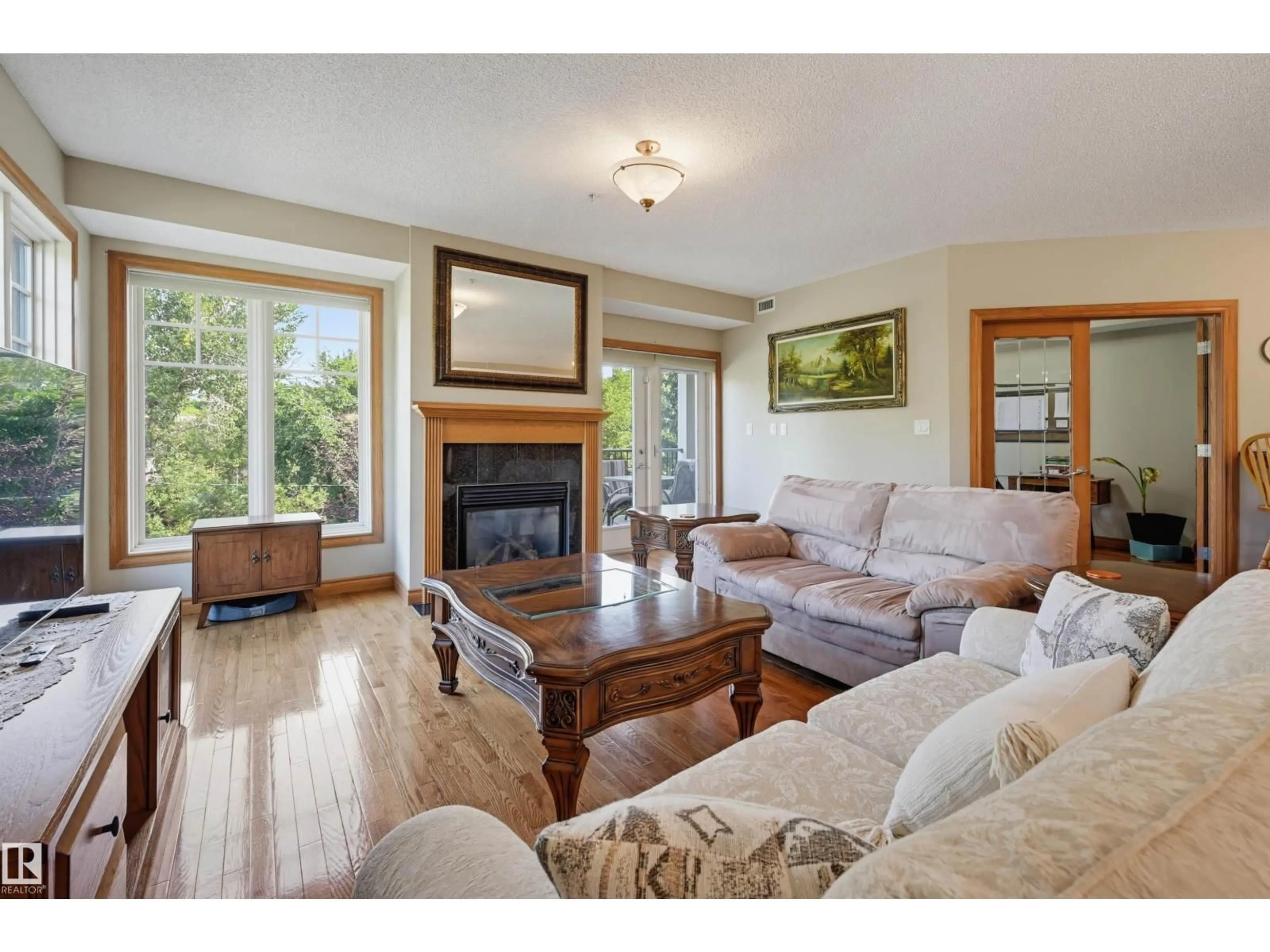 Living room with furniture, wood/laminate floor for #301 - 9819 96A ST NW, Edmonton Alberta T6A4A2