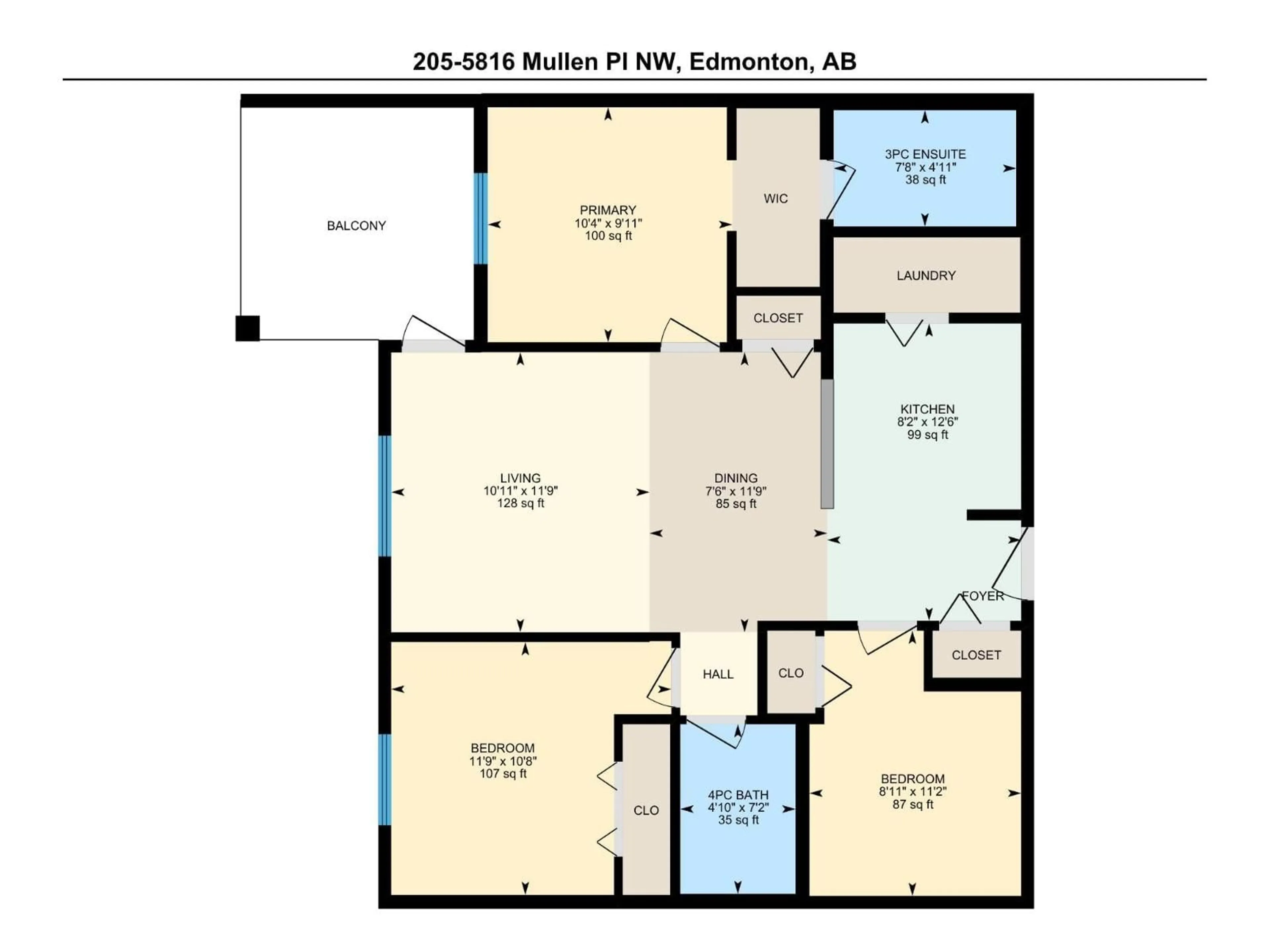 Floor plan for #205 - 5816 MULLEN PL, Edmonton Alberta T6R0W3