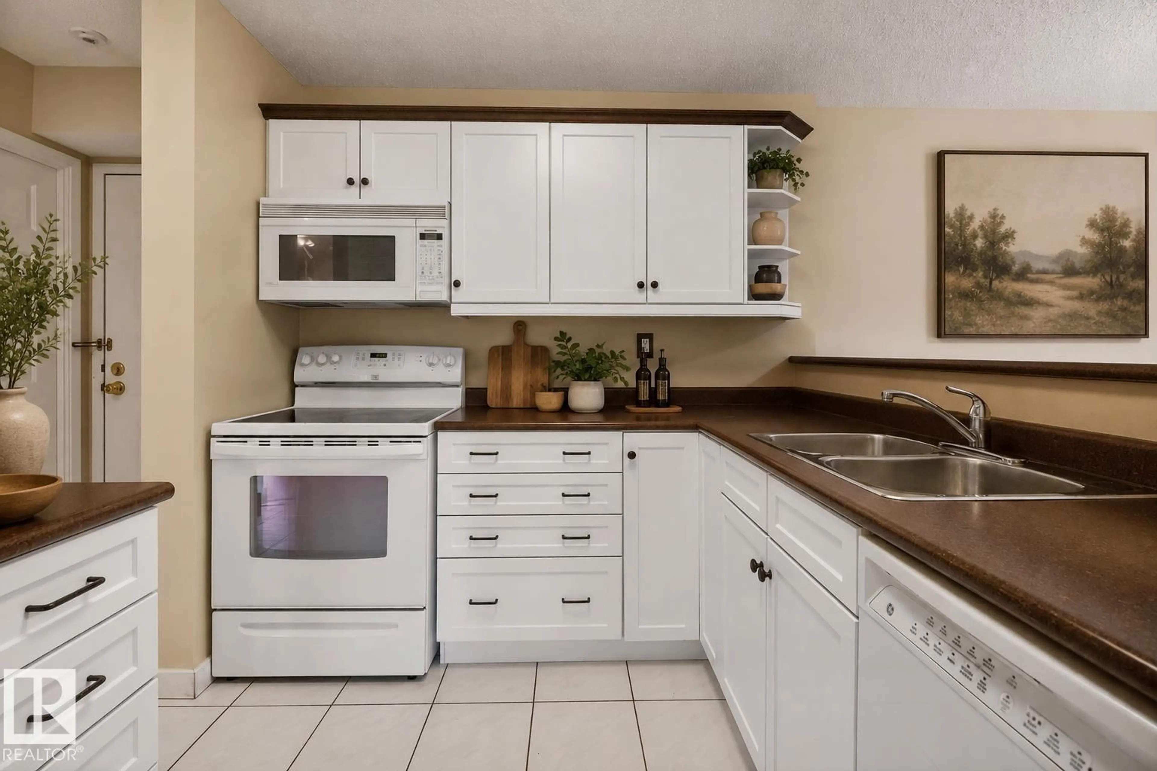 Standard kitchen, ceramic/tile floor for #405 - 10545 SASKATCHEWAN DR, Edmonton Alberta T6E6C6