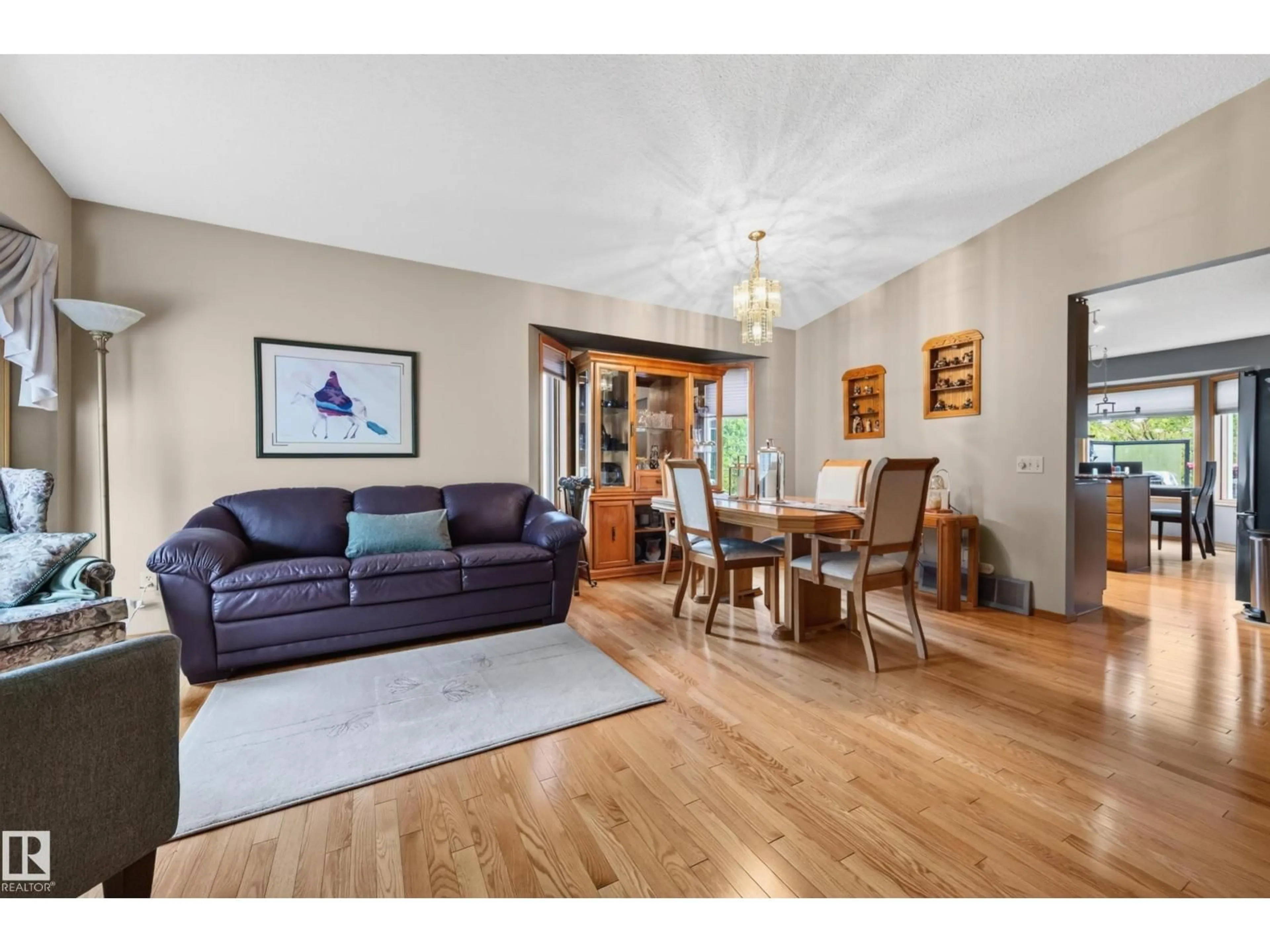 Living room with furniture, wood/laminate floor for 413 DAVENPORT PL, Sherwood Park Alberta T8H1R9