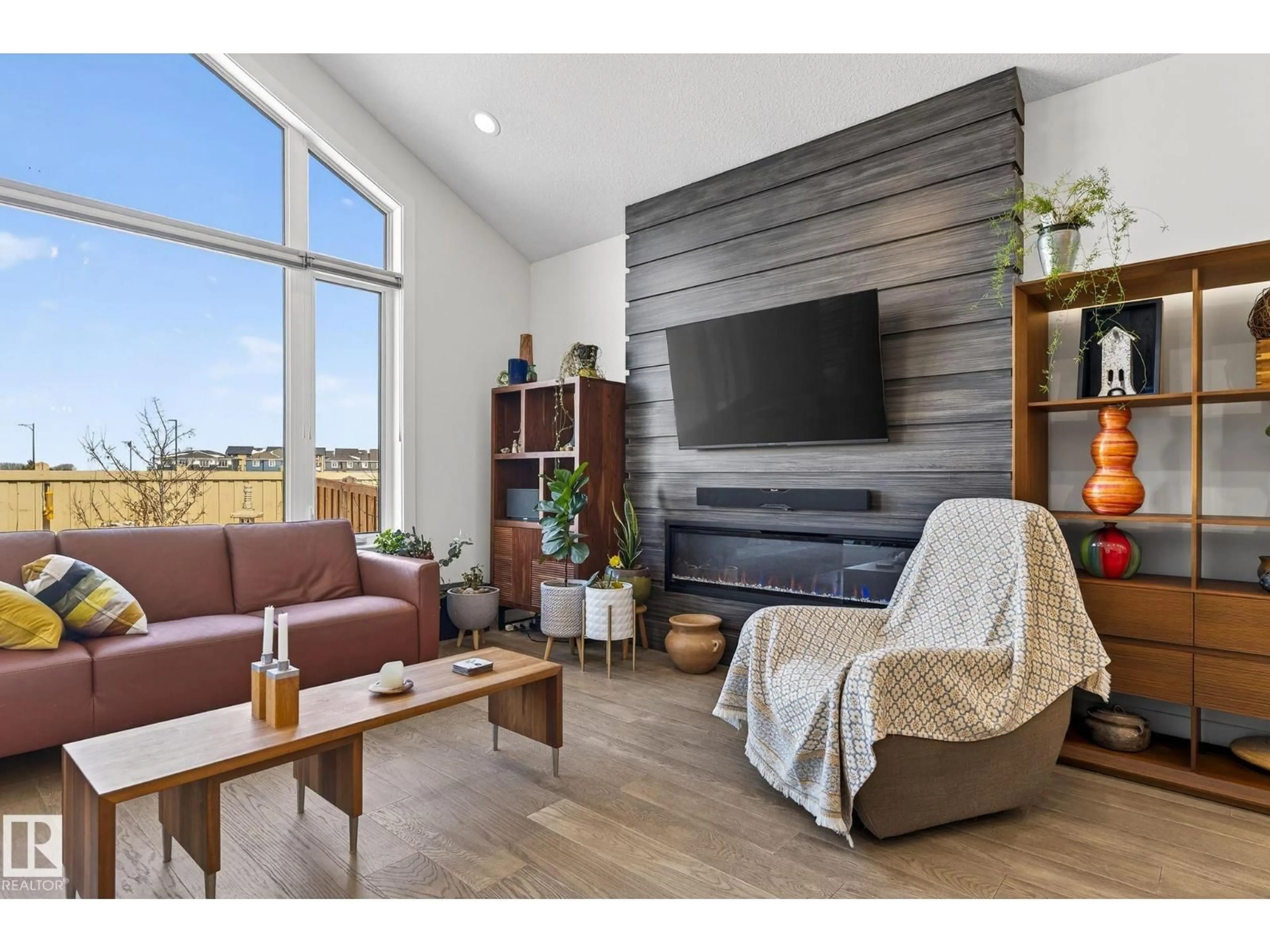 Living room with furniture, wood/laminate floor for 45 EVERMORE CR, St. Albert Alberta T8N7W9