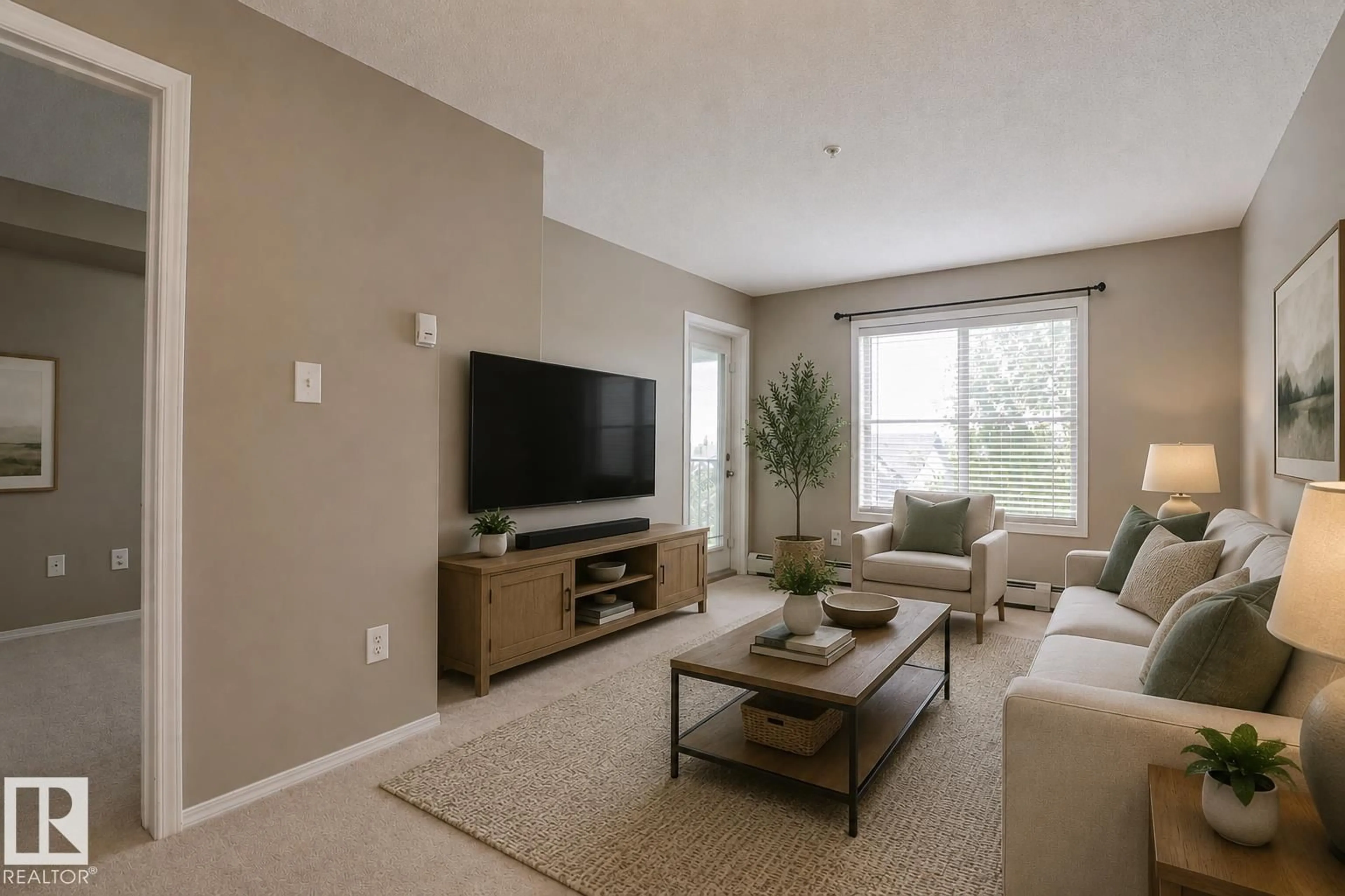 Living room with furniture, unknown for #321 - 270 MCCONACHIE DR, Edmonton Alberta T5Y3N4