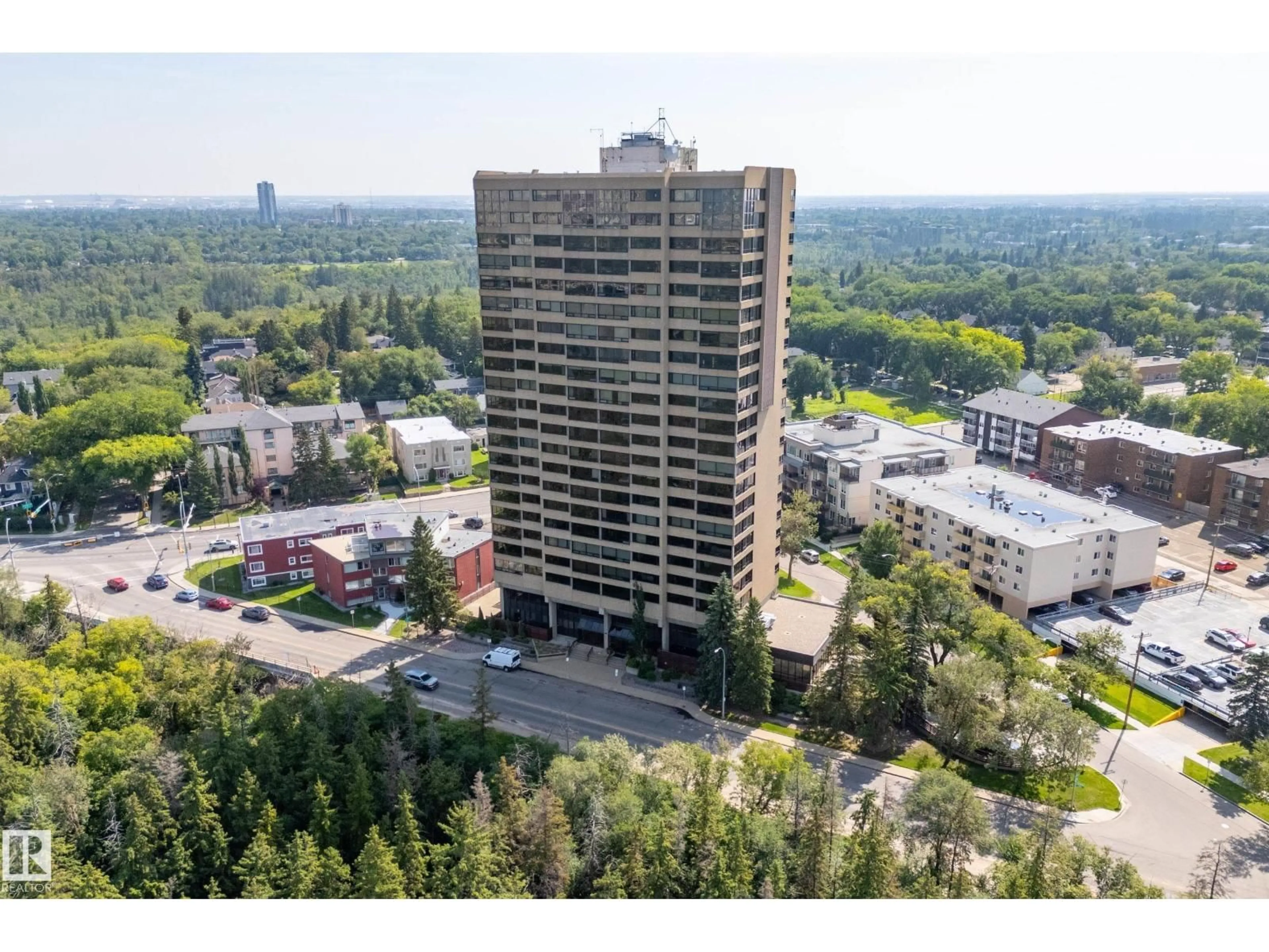 A pic from outside/outdoor area/front of a property/back of a property/a pic from drone, building for #303 - 9929 SASKATCHEWAN DR, Edmonton Alberta T6E5J9