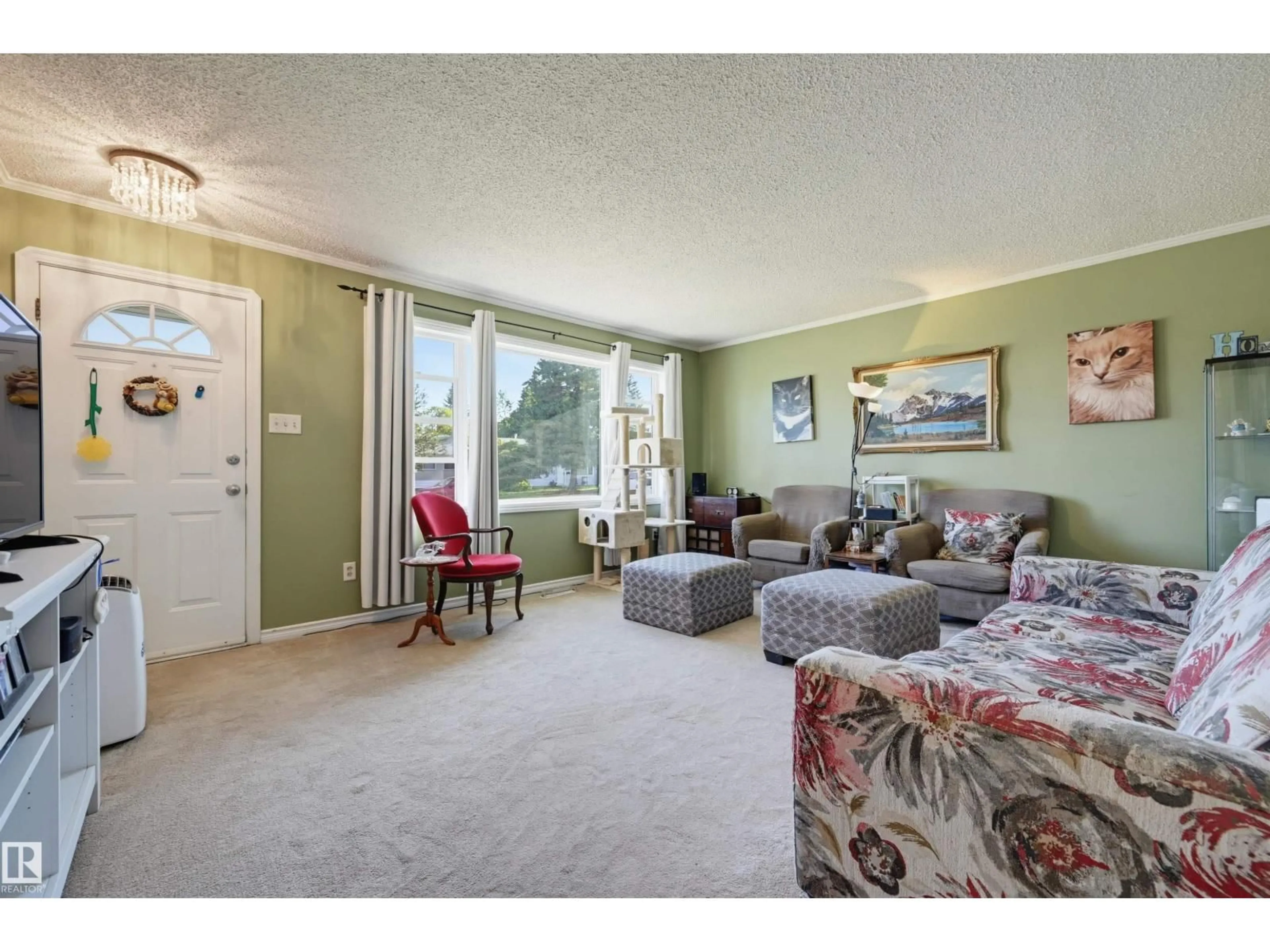 Living room with furniture, carpet floor for NW - 16112 108 AV, Edmonton Alberta T5P4E4
