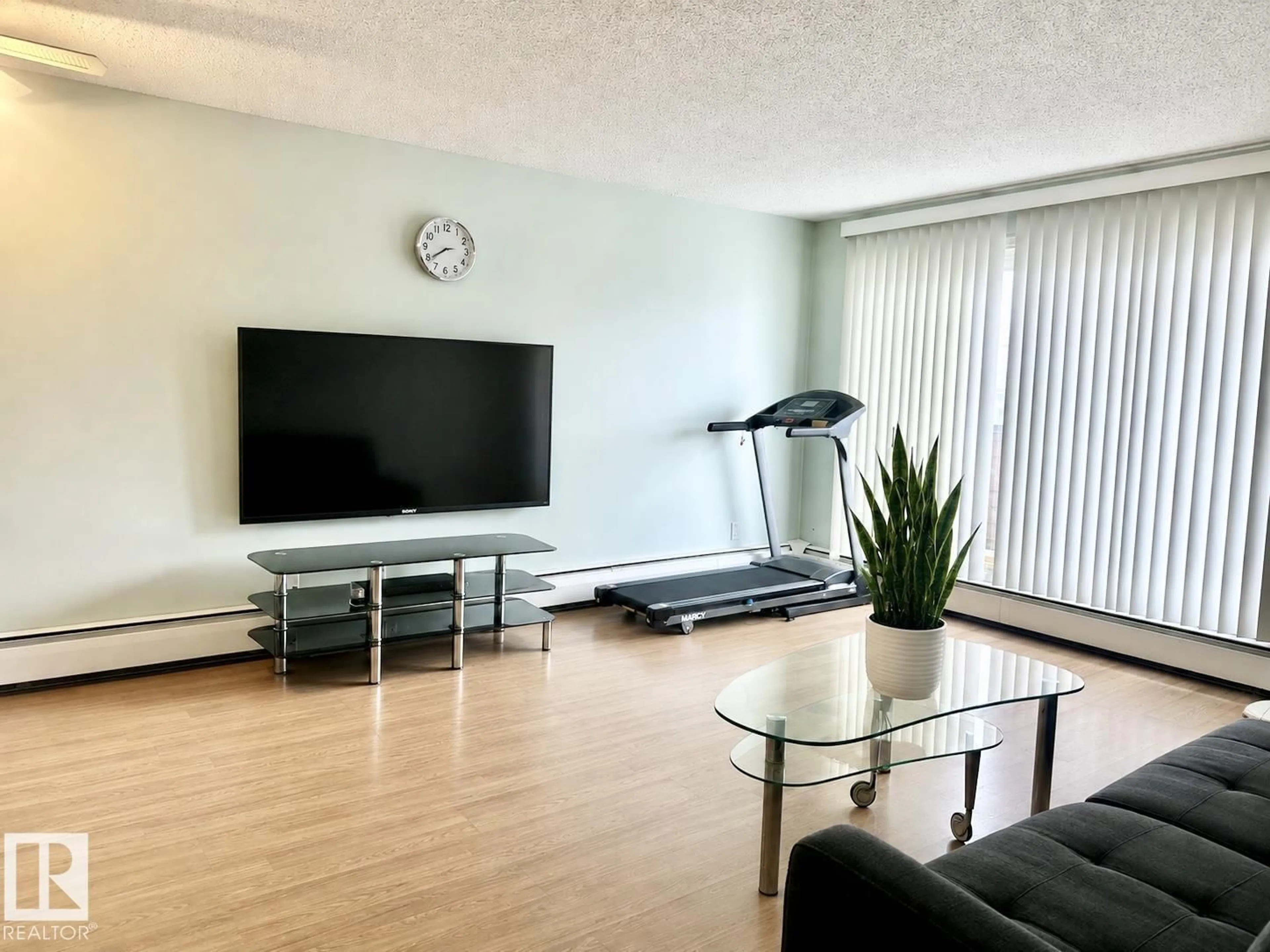 Living room with furniture, wood/laminate floor for #106 - 10620 104 ST NW, Edmonton Alberta T5H2W2