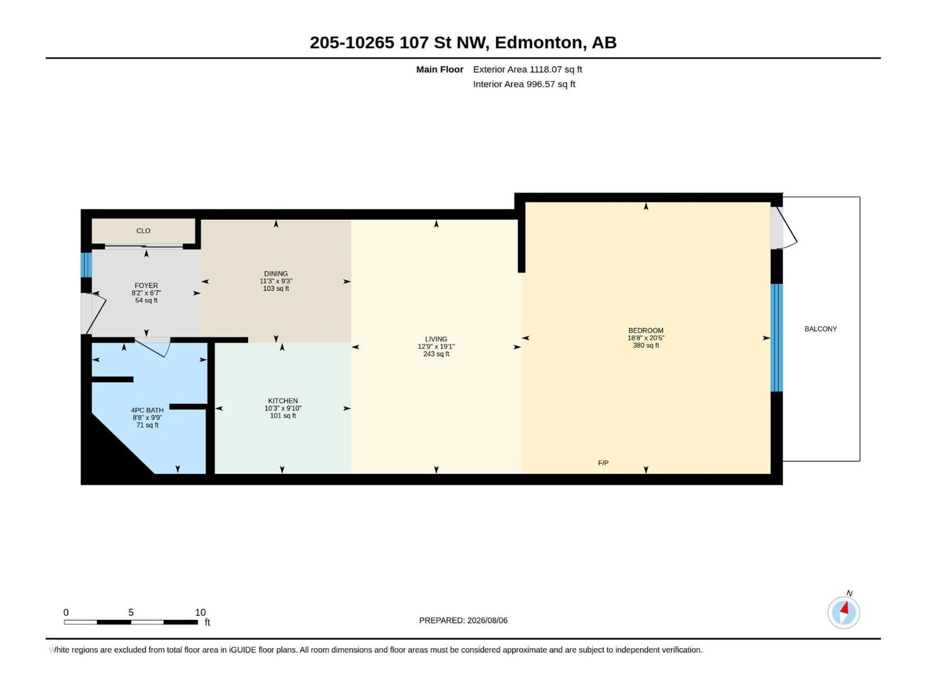 Floor plan for 205 - 10265 107 ST, Edmonton Alberta T5J5G2