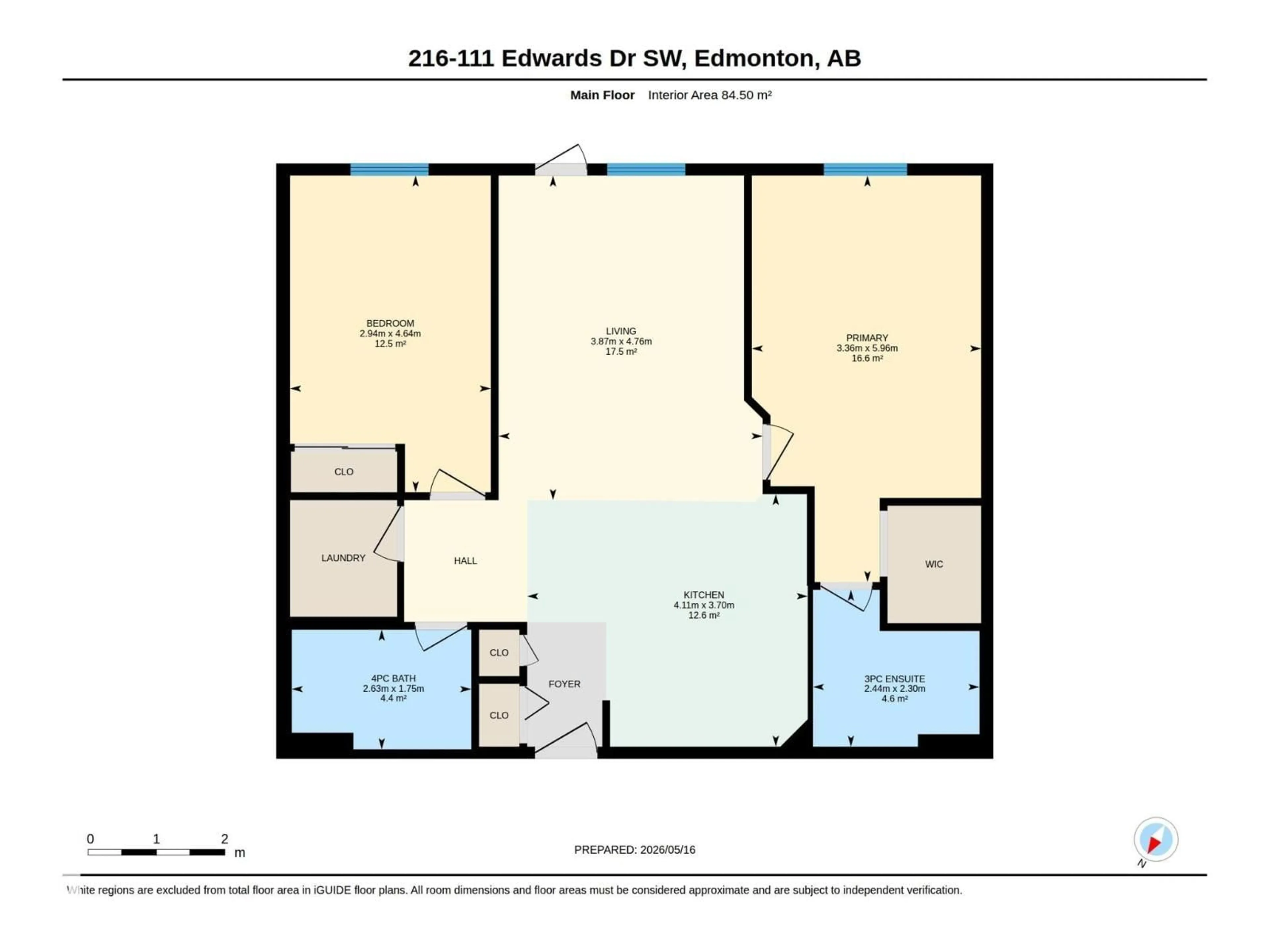 Floor plan for 216 - 111 EDWARDS DR, Edmonton Alberta T6X0C4