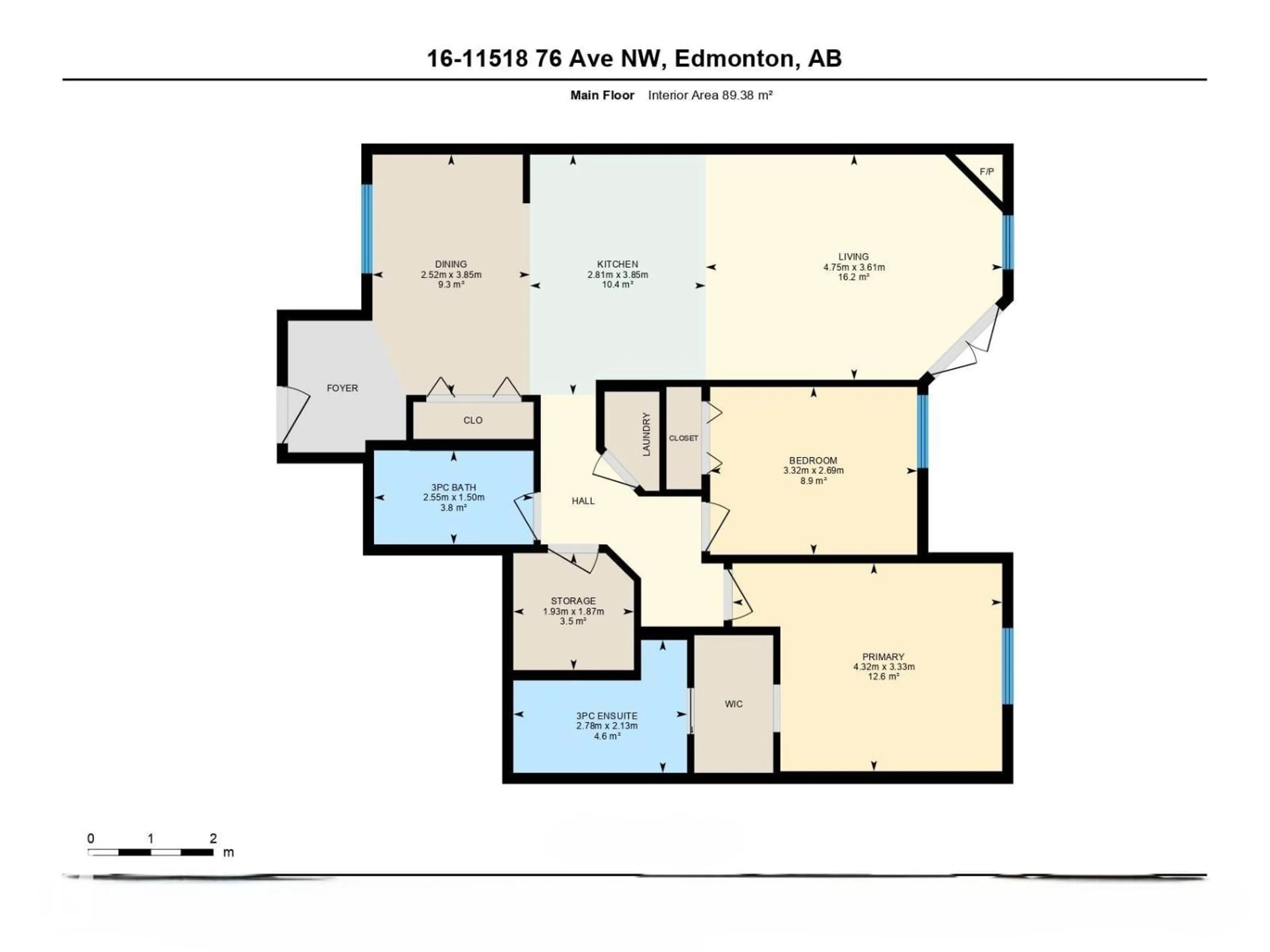 Floor plan for 16 11518 76 AV NW, Edmonton Alberta T6G0K7