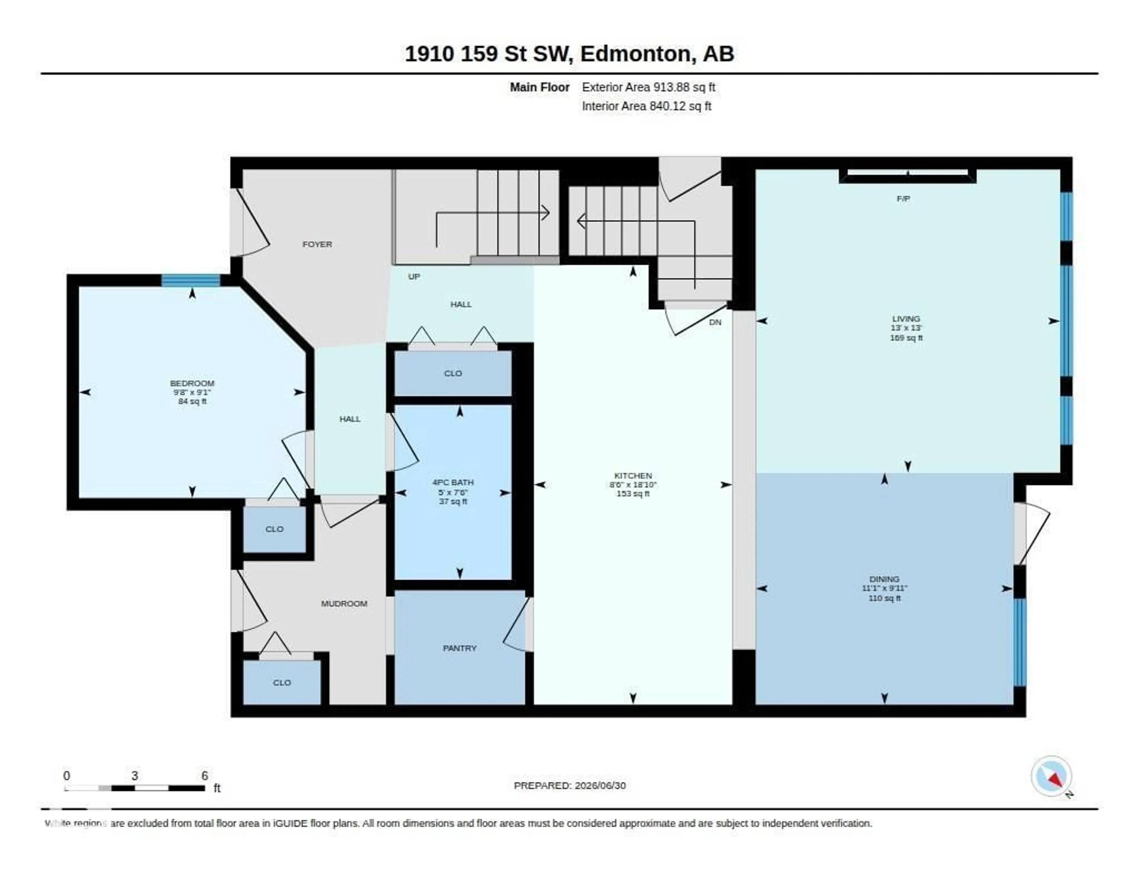 Floor plan for 1910 159 ST, Edmonton Alberta T6W4X7
