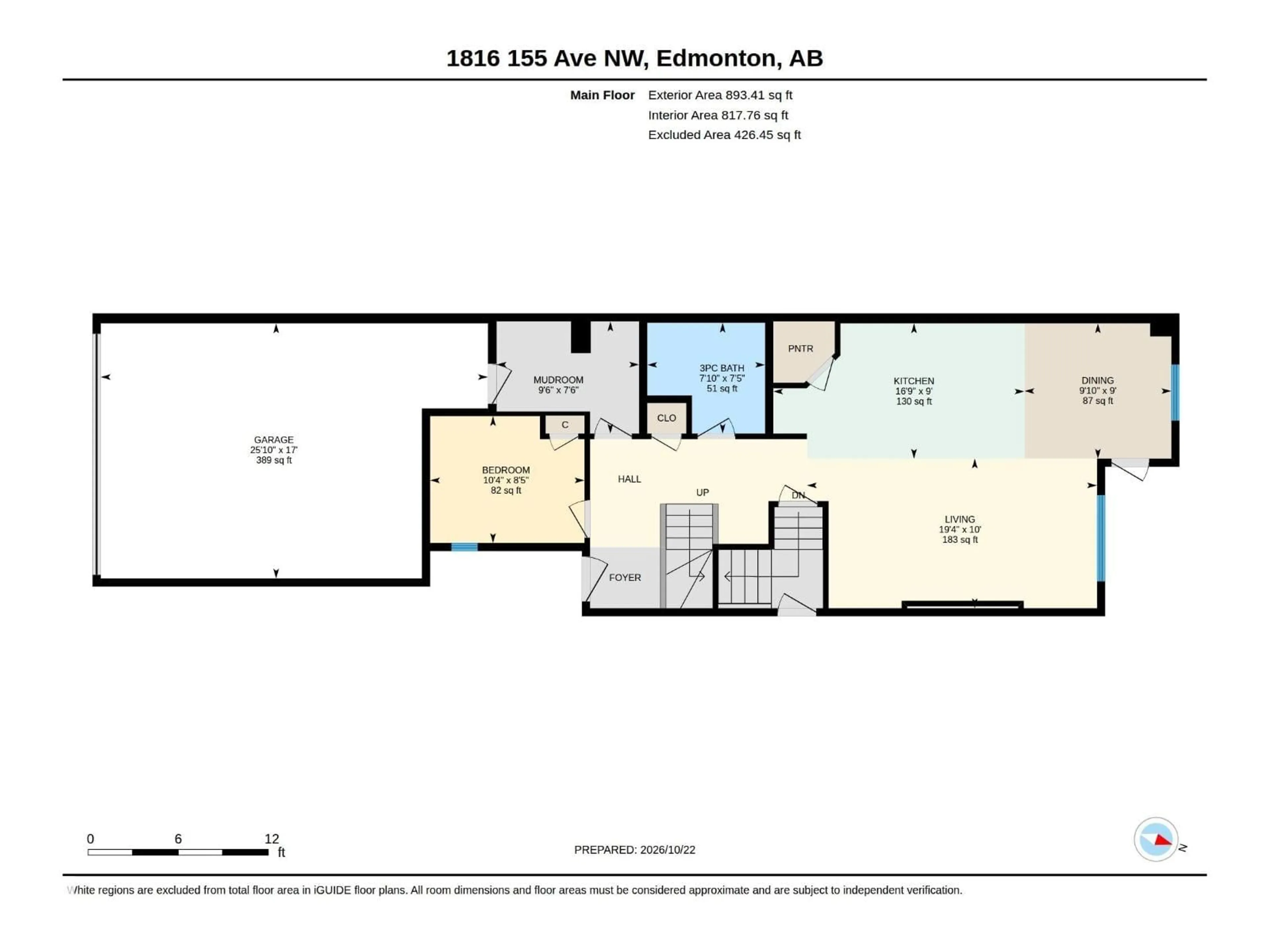 Floor plan for 1816 155 AV, Edmonton Alberta T5Y4H8