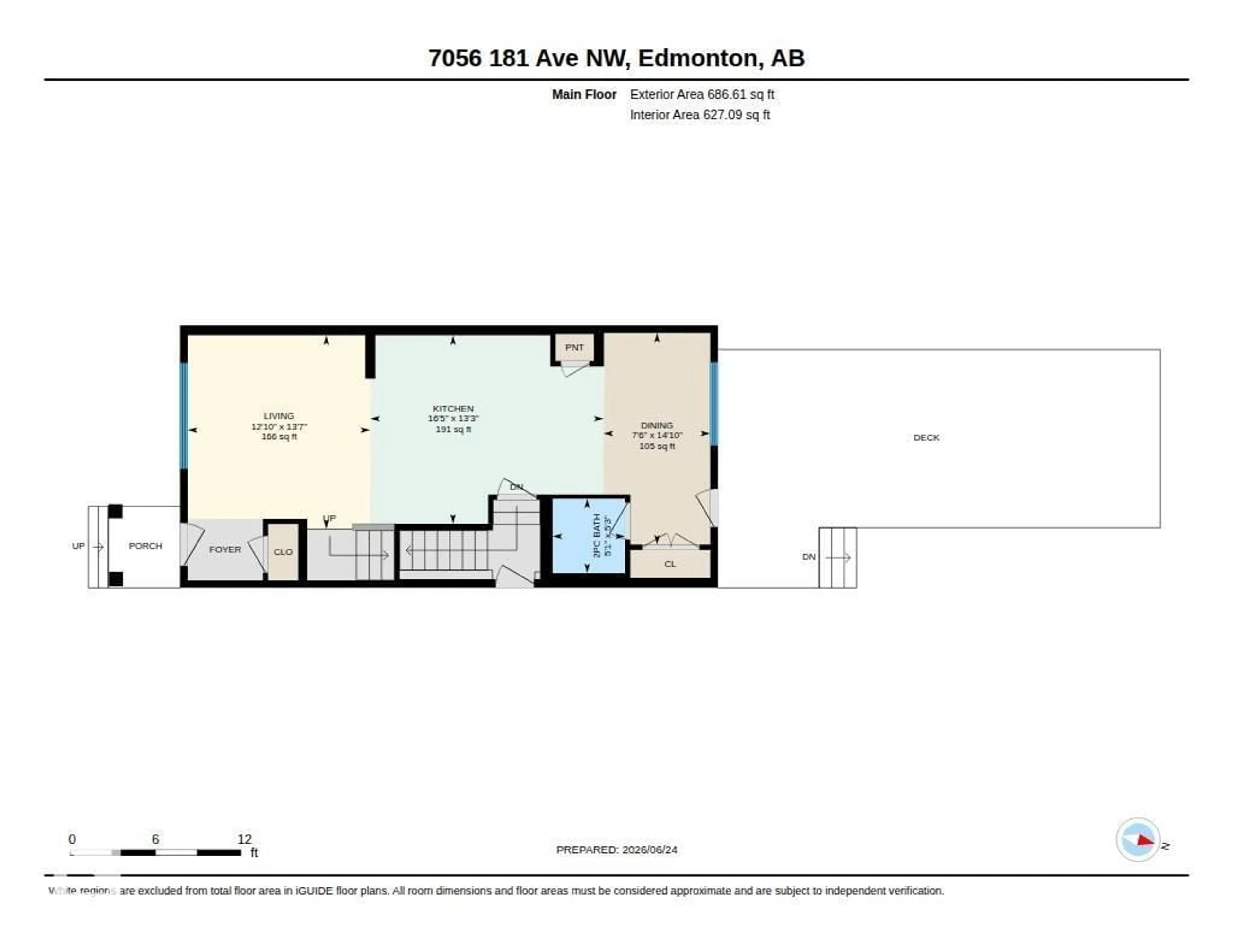 Floor plan for 7056 181 AV, Edmonton Alberta T5Z0V4