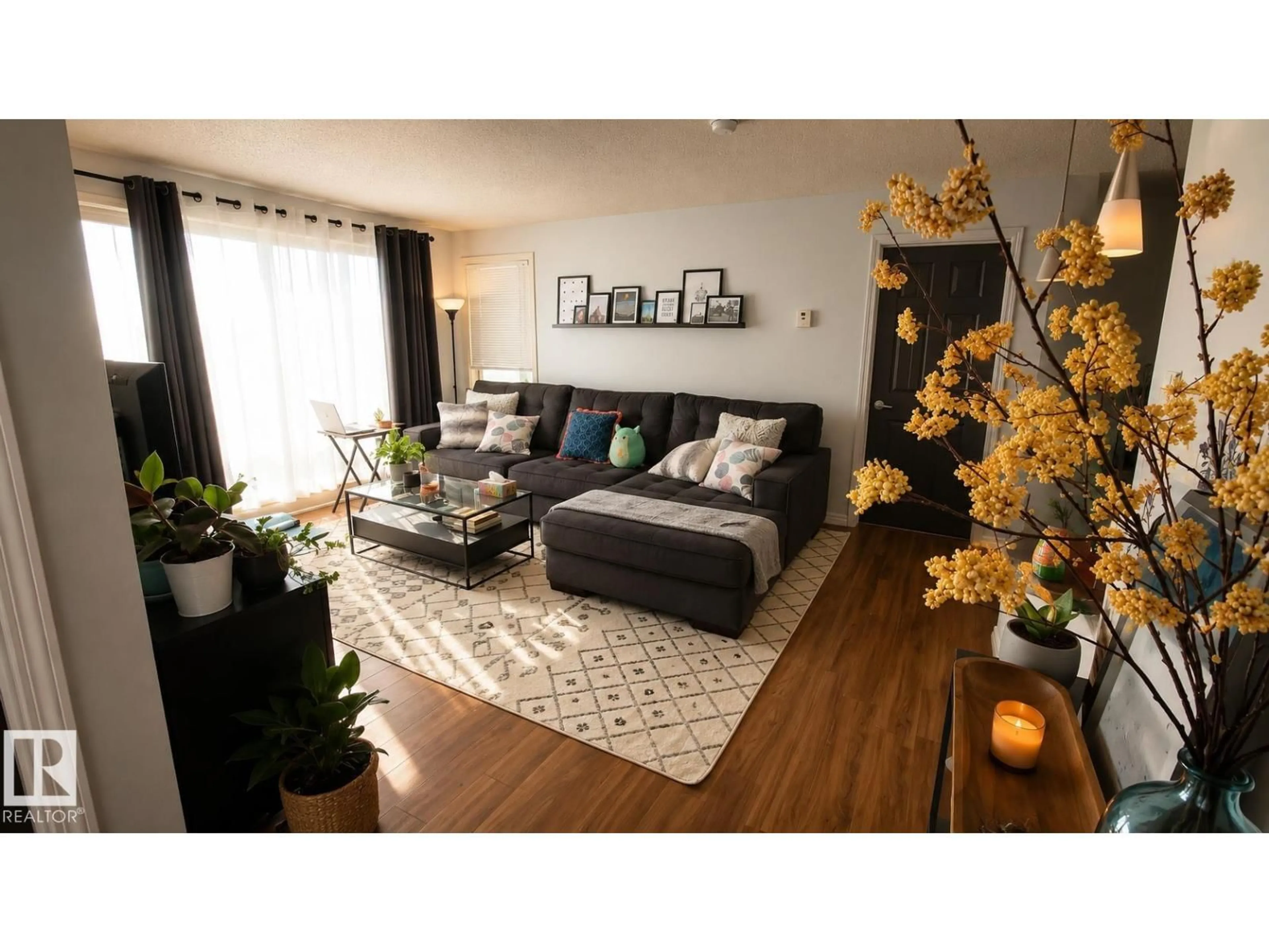 Living room with furniture, wood/laminate floor for #301 - 13907 136 ST NW, Edmonton Alberta T6V1Y5