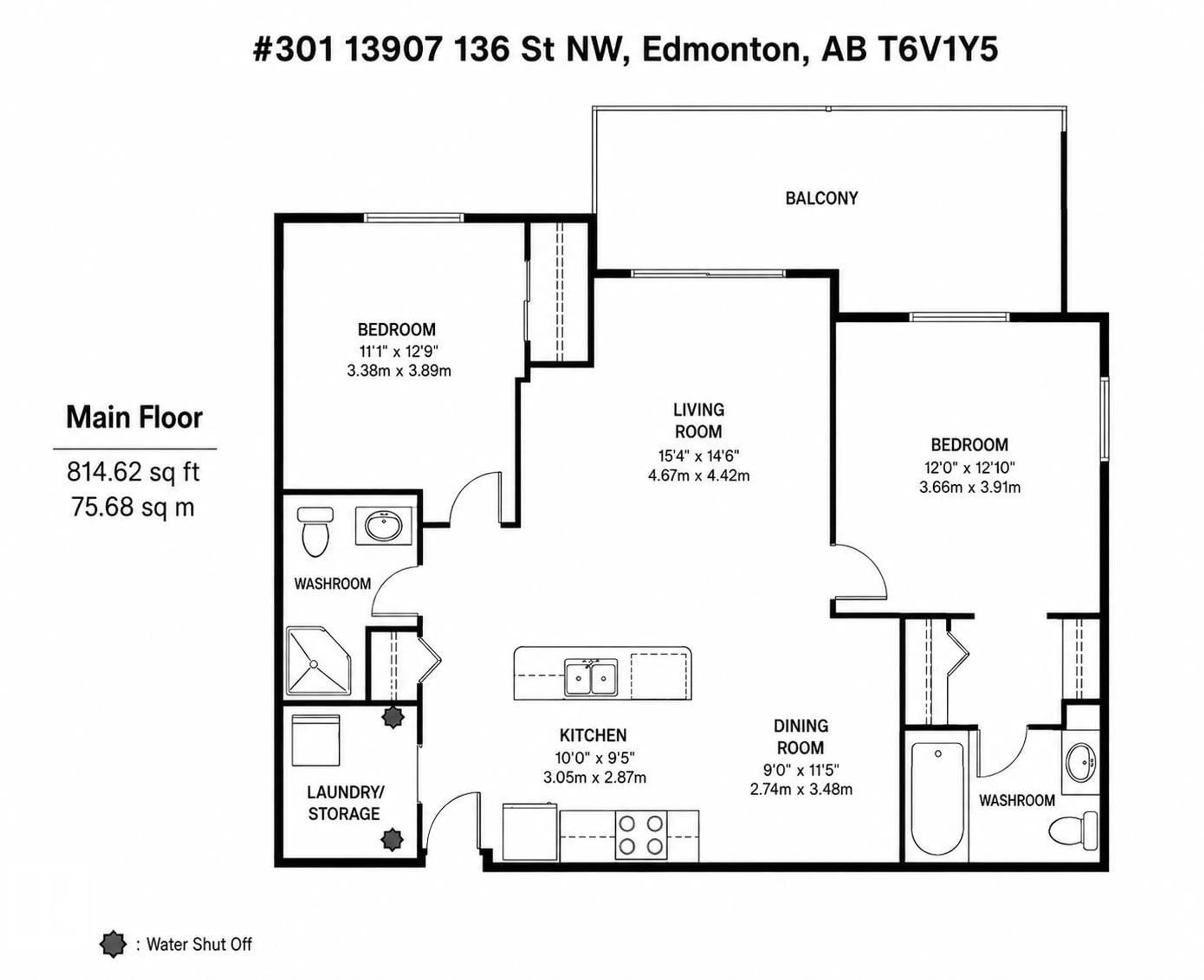 Floor plan for #301 - 13907 136 ST NW, Edmonton Alberta T6V1Y5