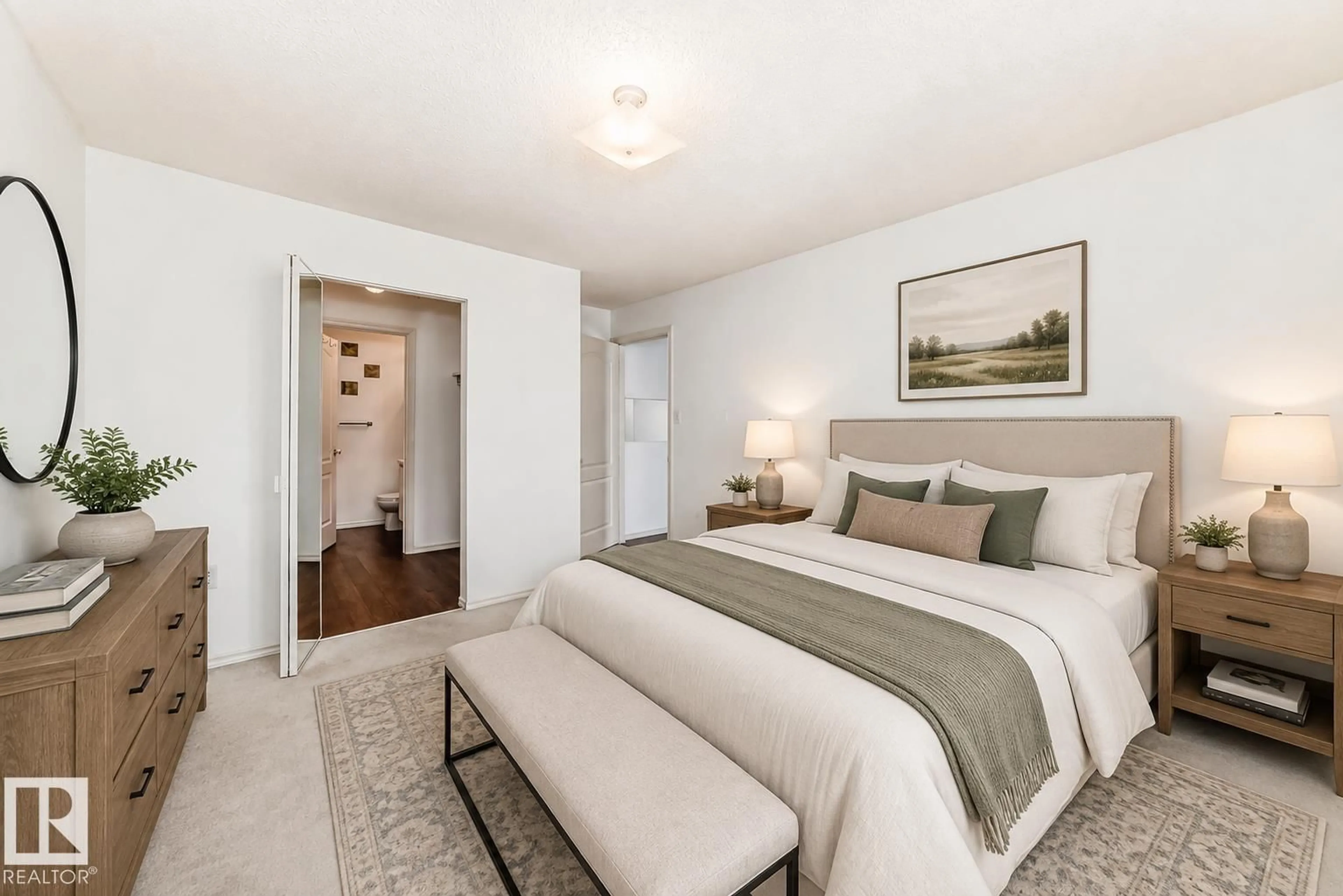 Bedroom with bed, carpet floor for #320 - 9620 174 ST, Edmonton Alberta T5T6B9