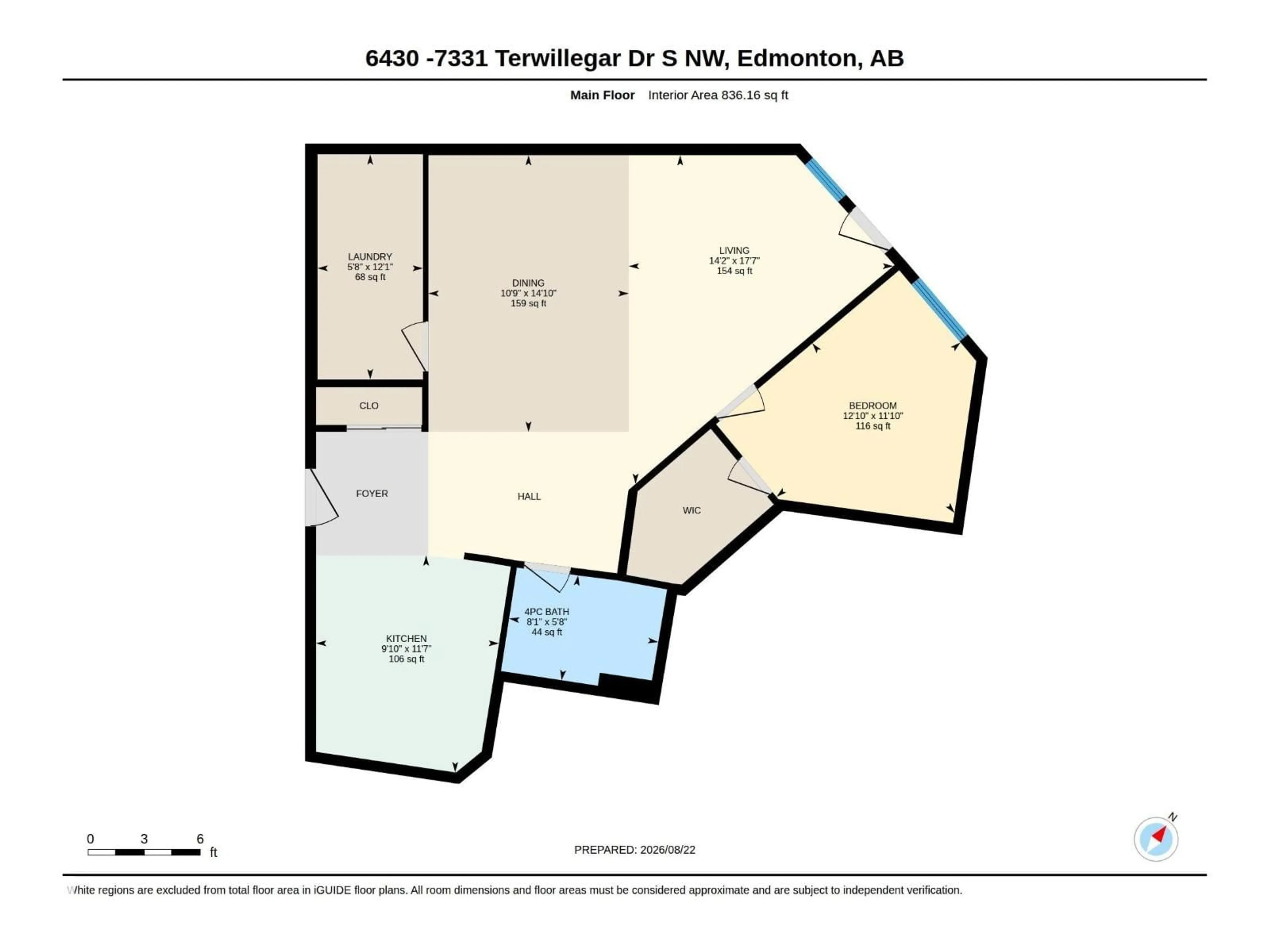 Floor plan for 7331 - 6430 SOUTH TERWILLEGAR DR, Edmonton Alberta T6R0L9