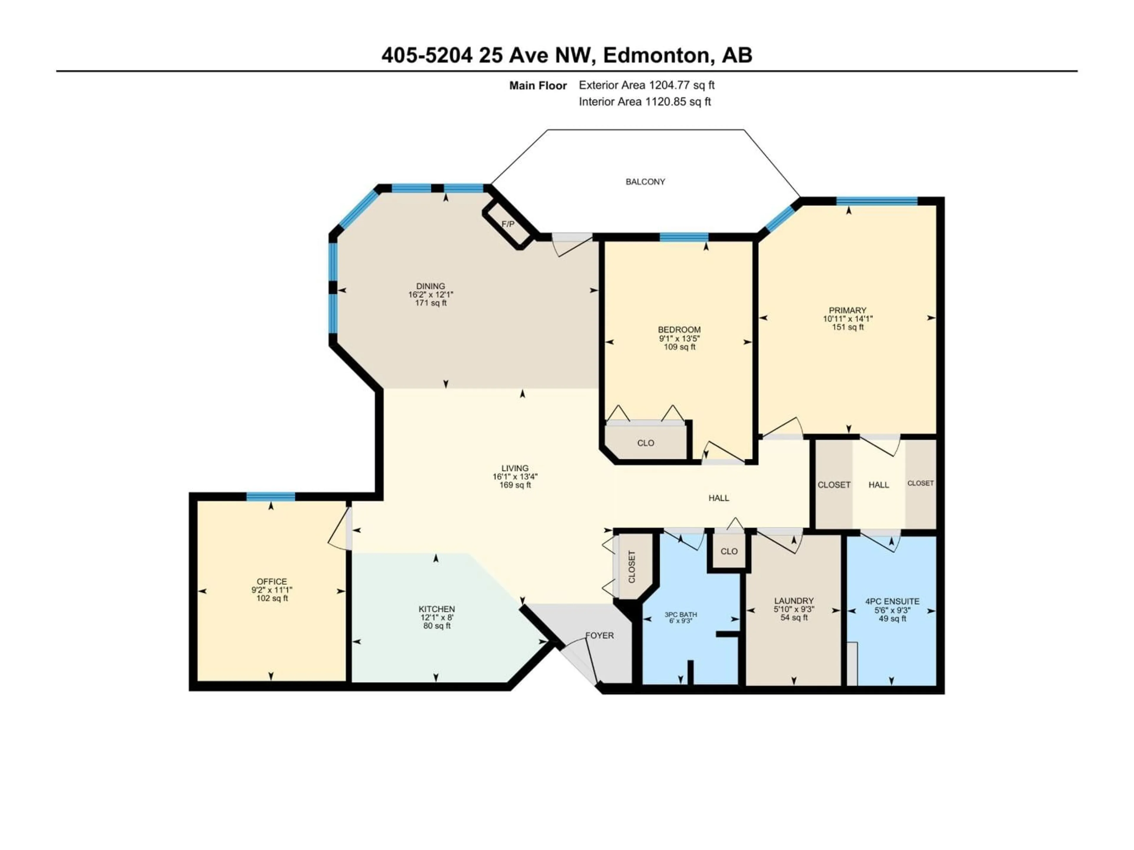 Floor plan for #405 - 5204 25 AV, Edmonton Alberta T6L6R2