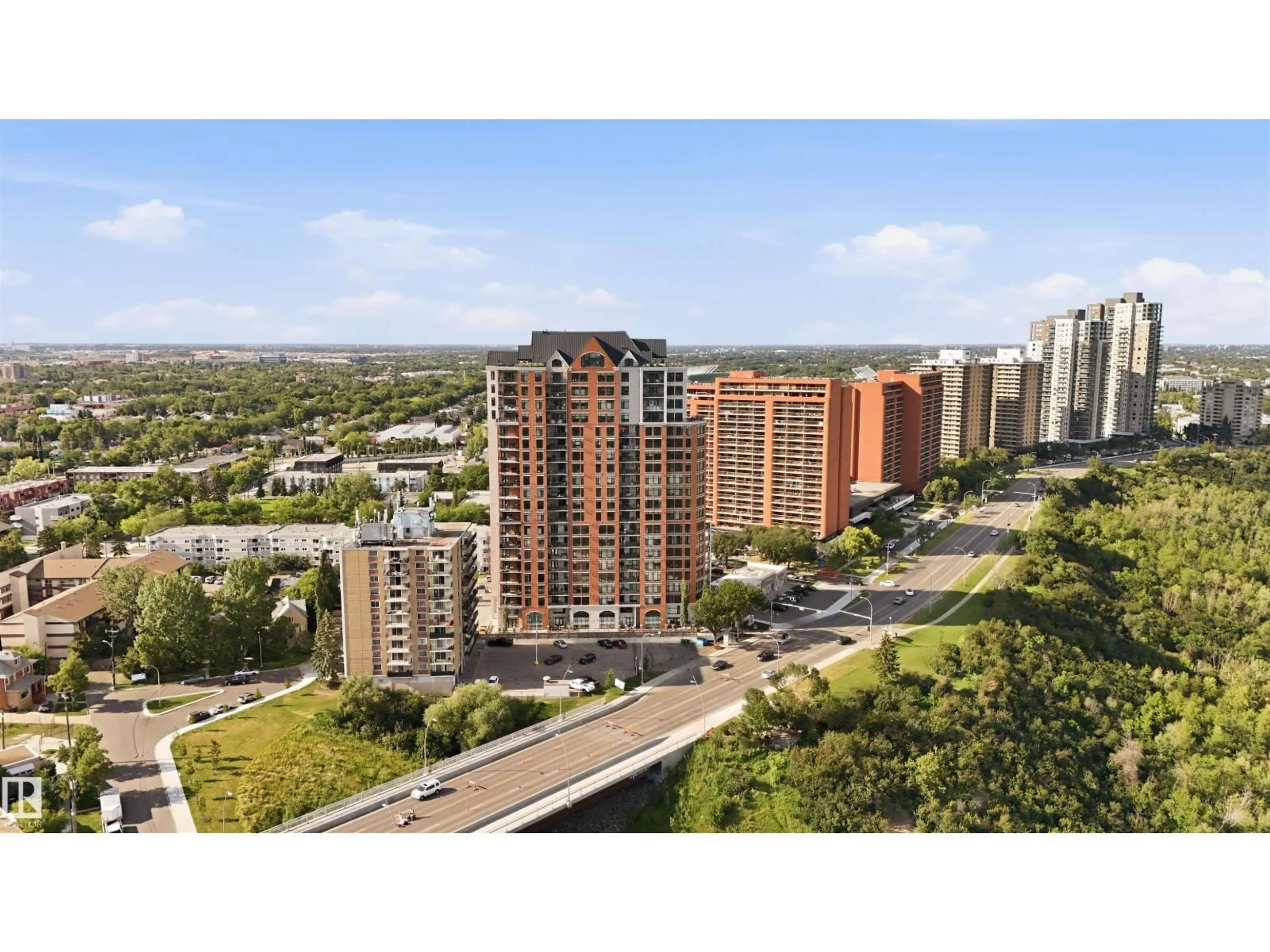 A pic from outside/outdoor area/front of a property/back of a property/a pic from drone, city buildings view from balcony for #503 - 9020 JASPER AV NW, Edmonton Alberta T5H3S8