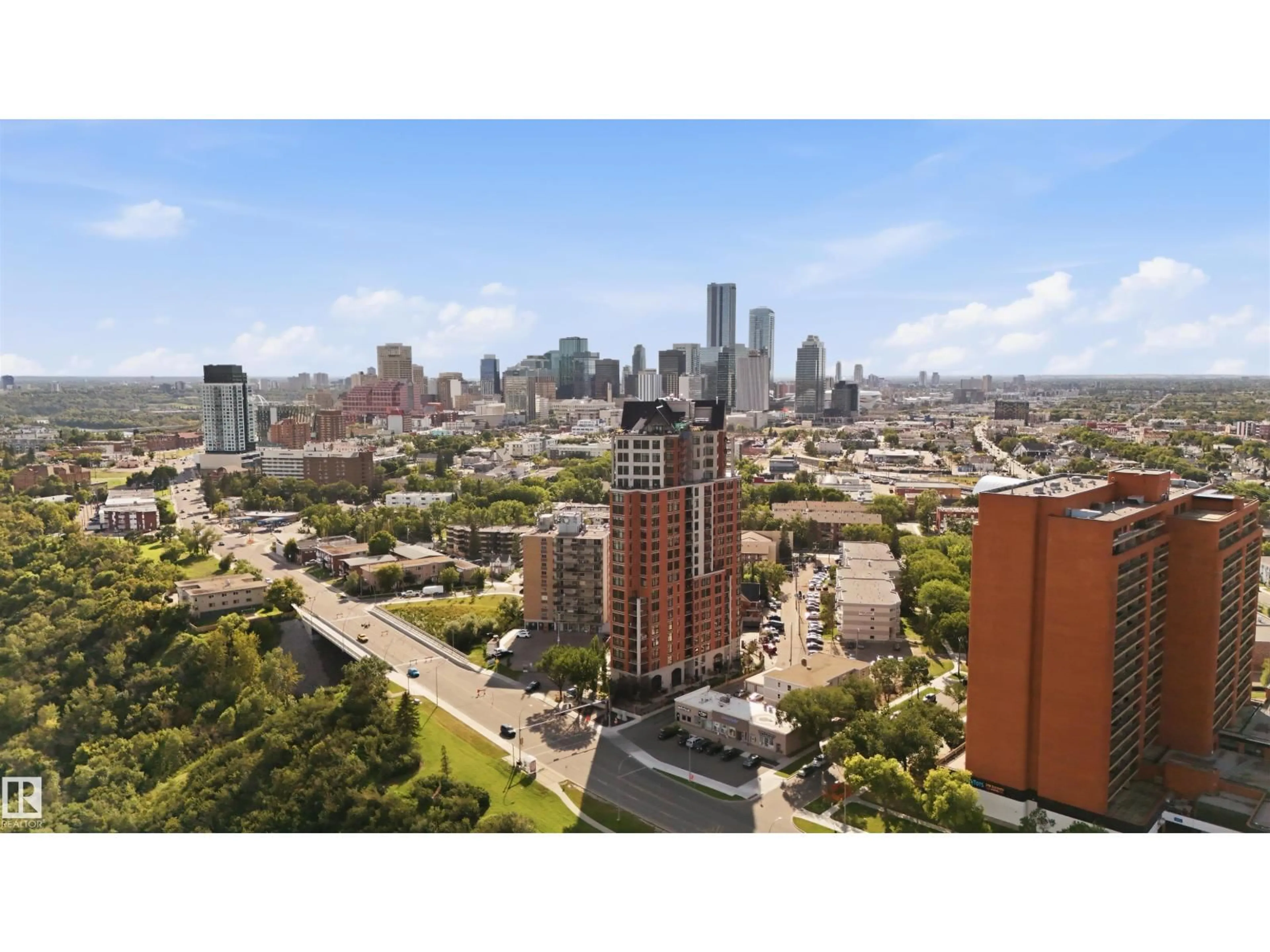 A pic from outside/outdoor area/front of a property/back of a property/a pic from drone, city buildings view from balcony for #503 - 9020 JASPER AV NW, Edmonton Alberta T5H3S8