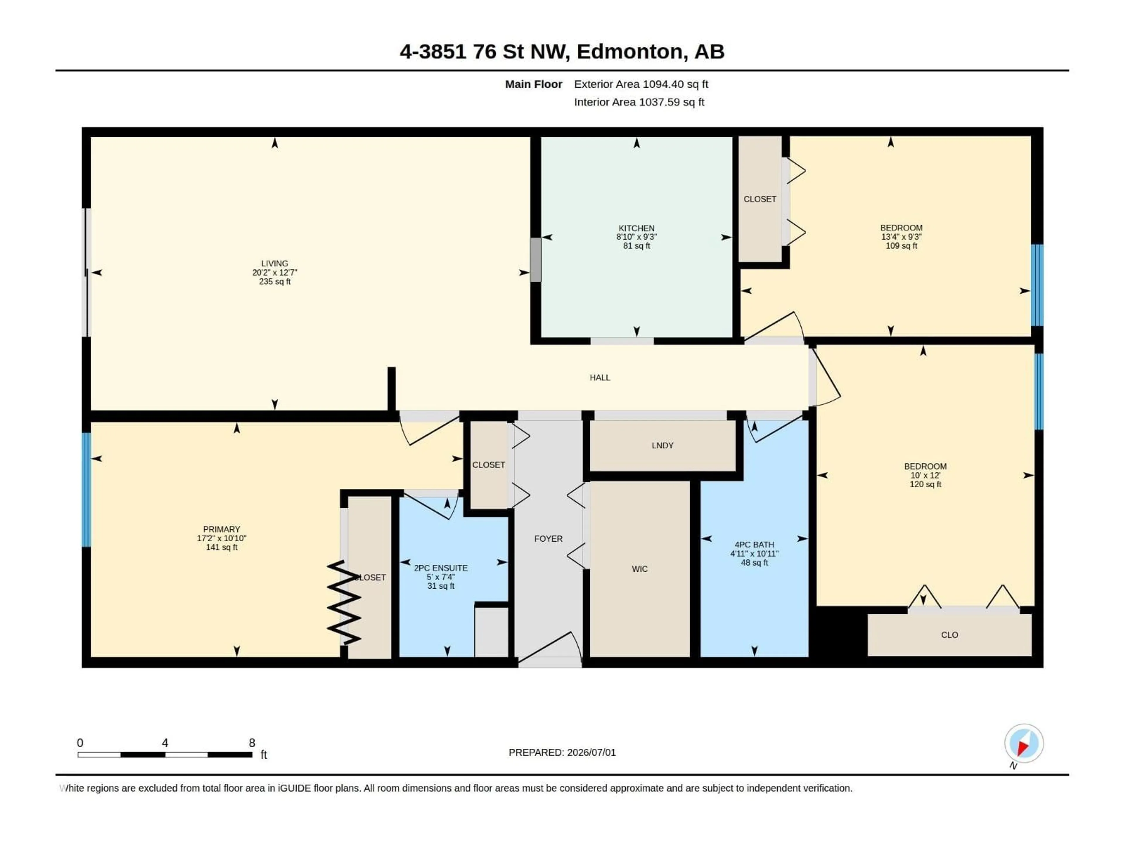Floor plan for #4 - 3851 76 ST, Edmonton Alberta T6K2P9