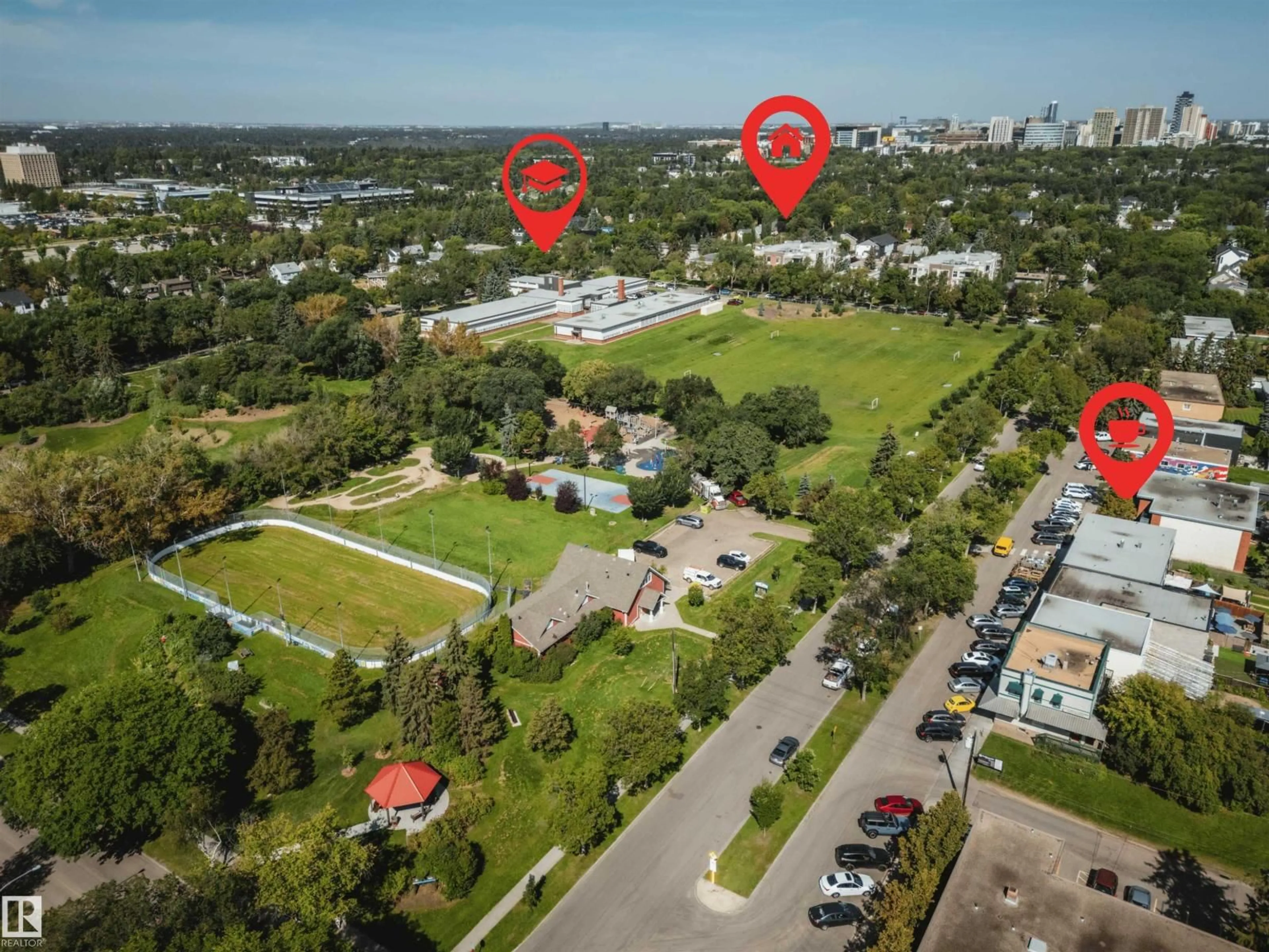 A pic from outside/outdoor area/front of a property/back of a property/a pic from drone, city buildings view from balcony for 105 - 11140 68 AV, Edmonton Alberta T6H0L4