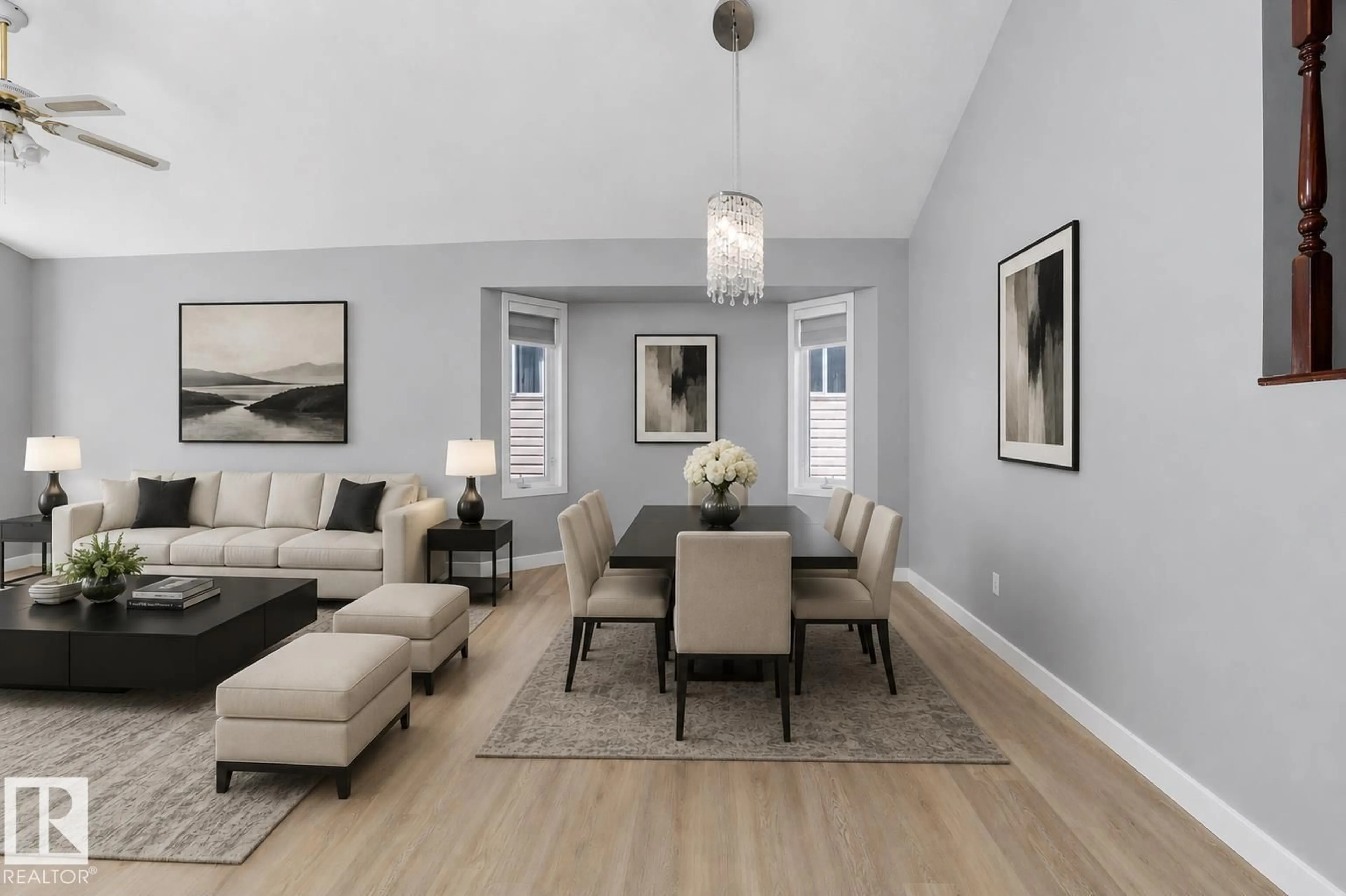 Living room with furniture, wood/laminate floor for 14707 33 ST, Edmonton Alberta T5Y2C9