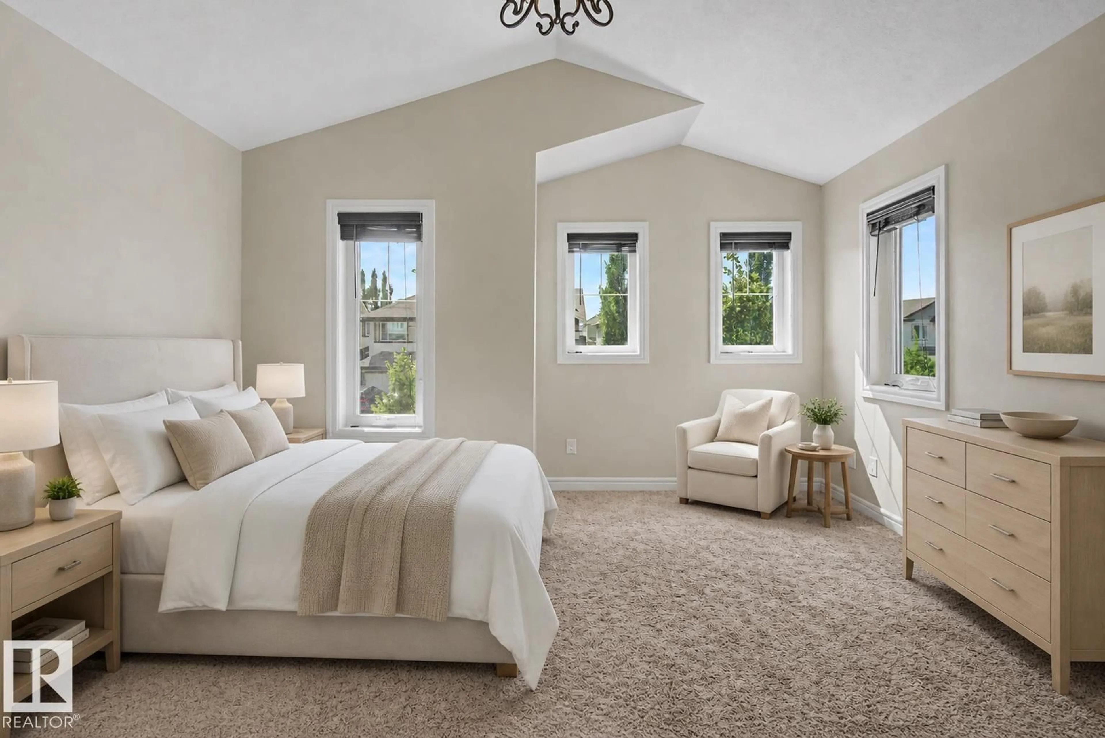 Bedroom with bed, carpet floor for SW - 15868 10 AV, Edmonton Alberta T6W2H2
