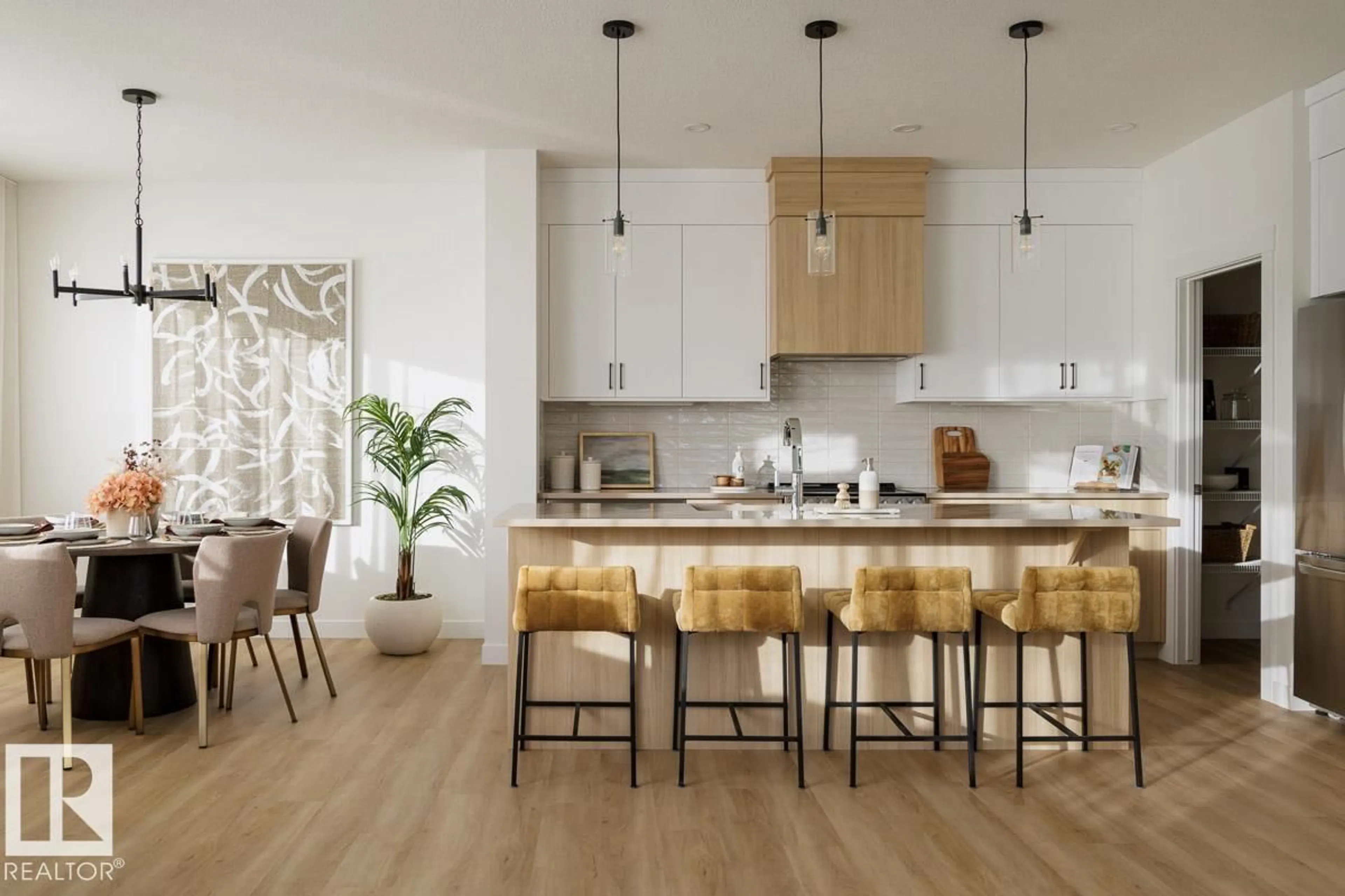 Open concept kitchen, wood/laminate floor for 6127 DANSEREAU CR, Beaumont Alberta T4X3E1