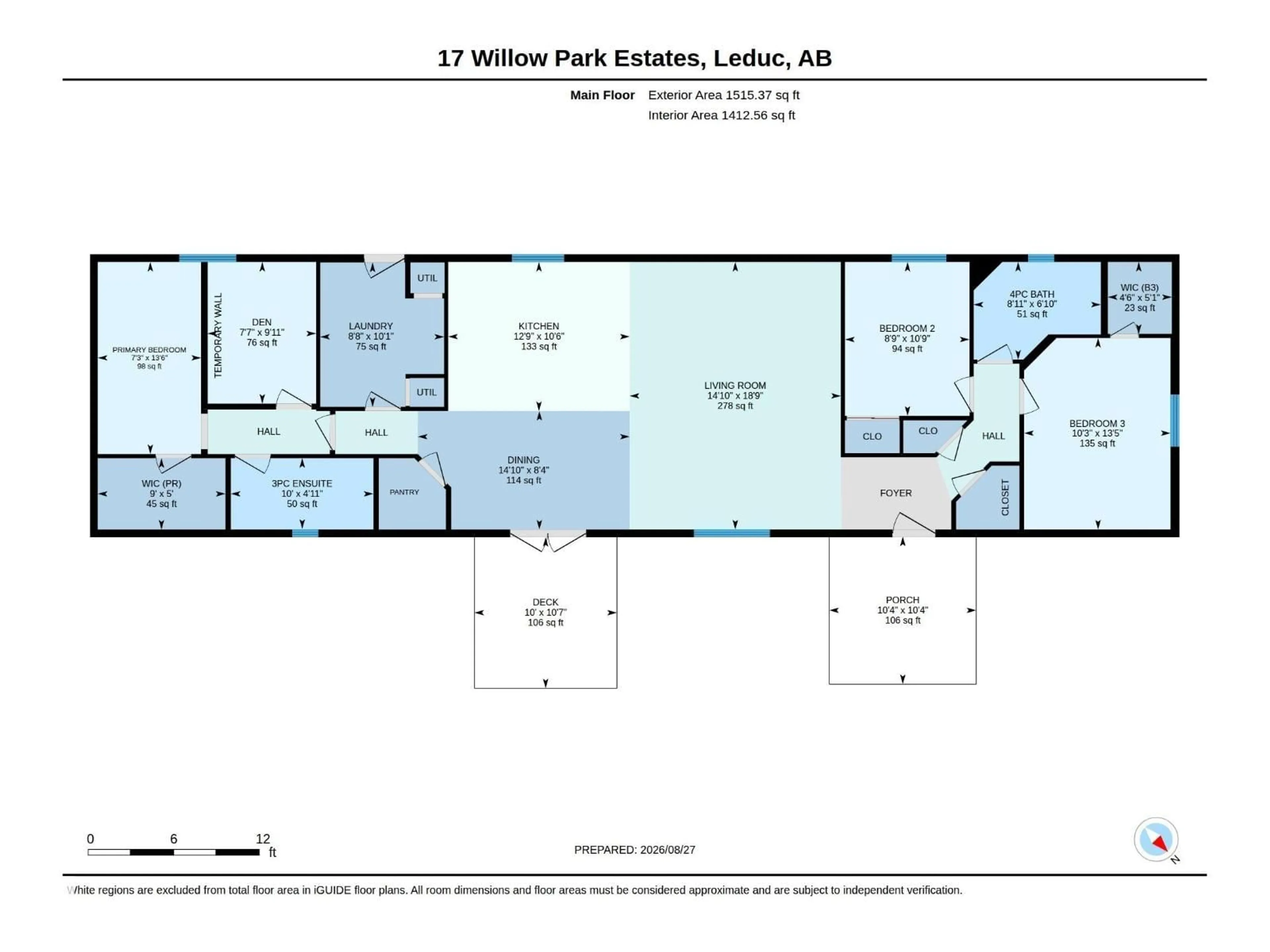 Floor plan for 17 WILLOW PARK ESTATES, Leduc Alberta T9E5P7