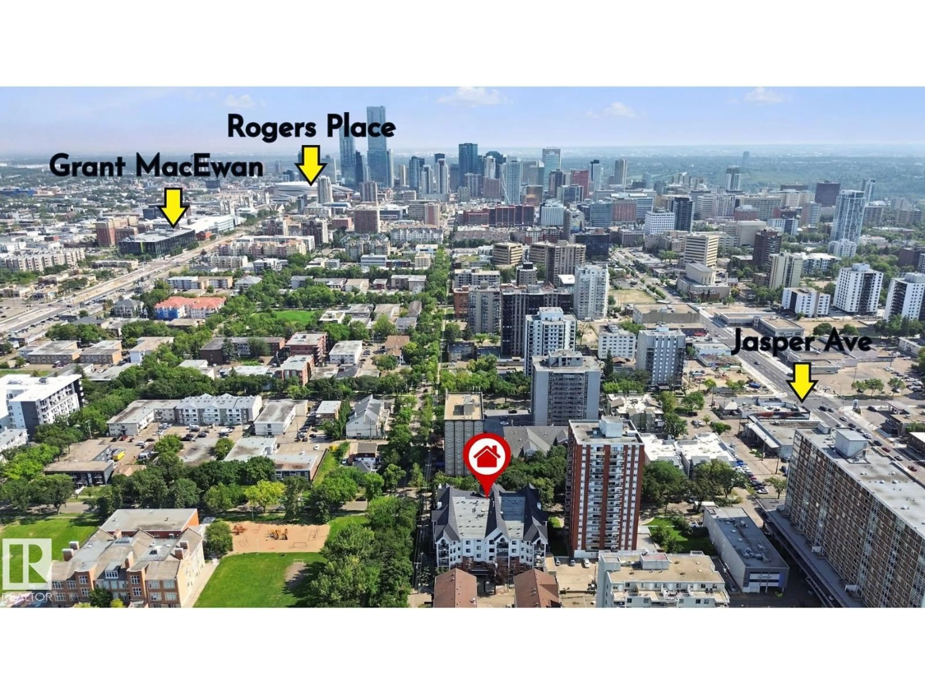 A pic from outside/outdoor area/front of a property/back of a property/a pic from drone, city buildings view from balcony for #203 - 10178 117 ST, Edmonton Alberta T5K2X9