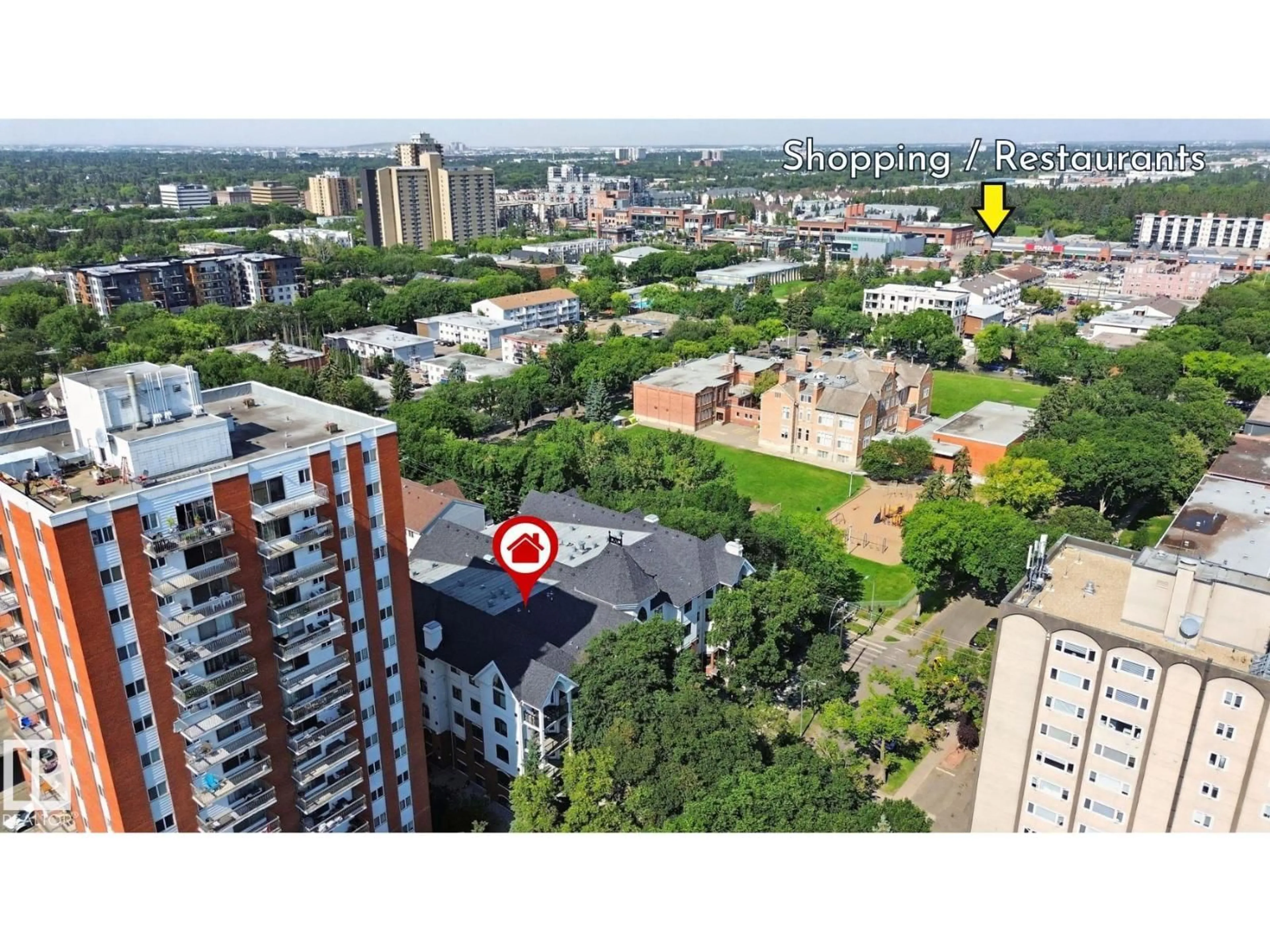 A pic from outside/outdoor area/front of a property/back of a property/a pic from drone, city buildings view from balcony for #203 - 10178 117 ST, Edmonton Alberta T5K2X9