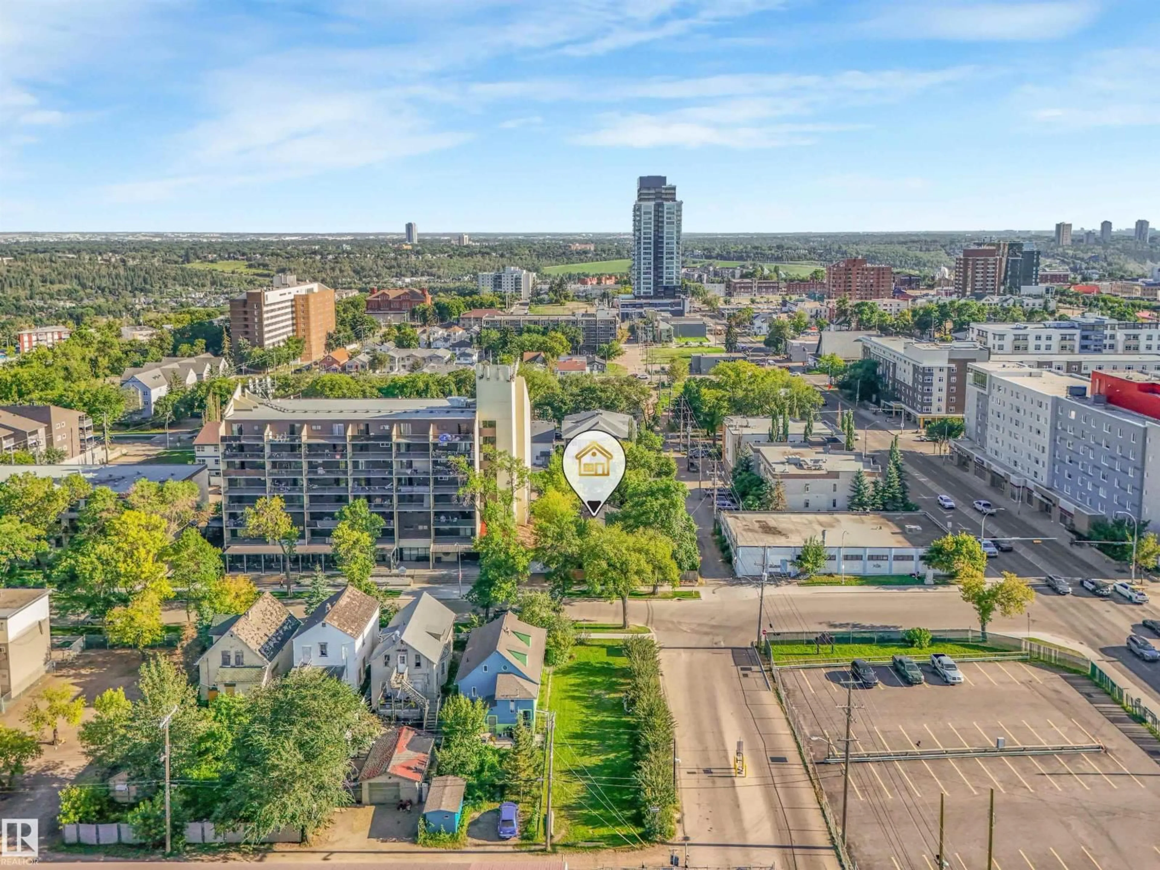 A pic from outside/outdoor area/front of a property/back of a property/a pic from drone, city buildings view from balcony for 9347 105 AV NW, Edmonton Alberta T5H0J7