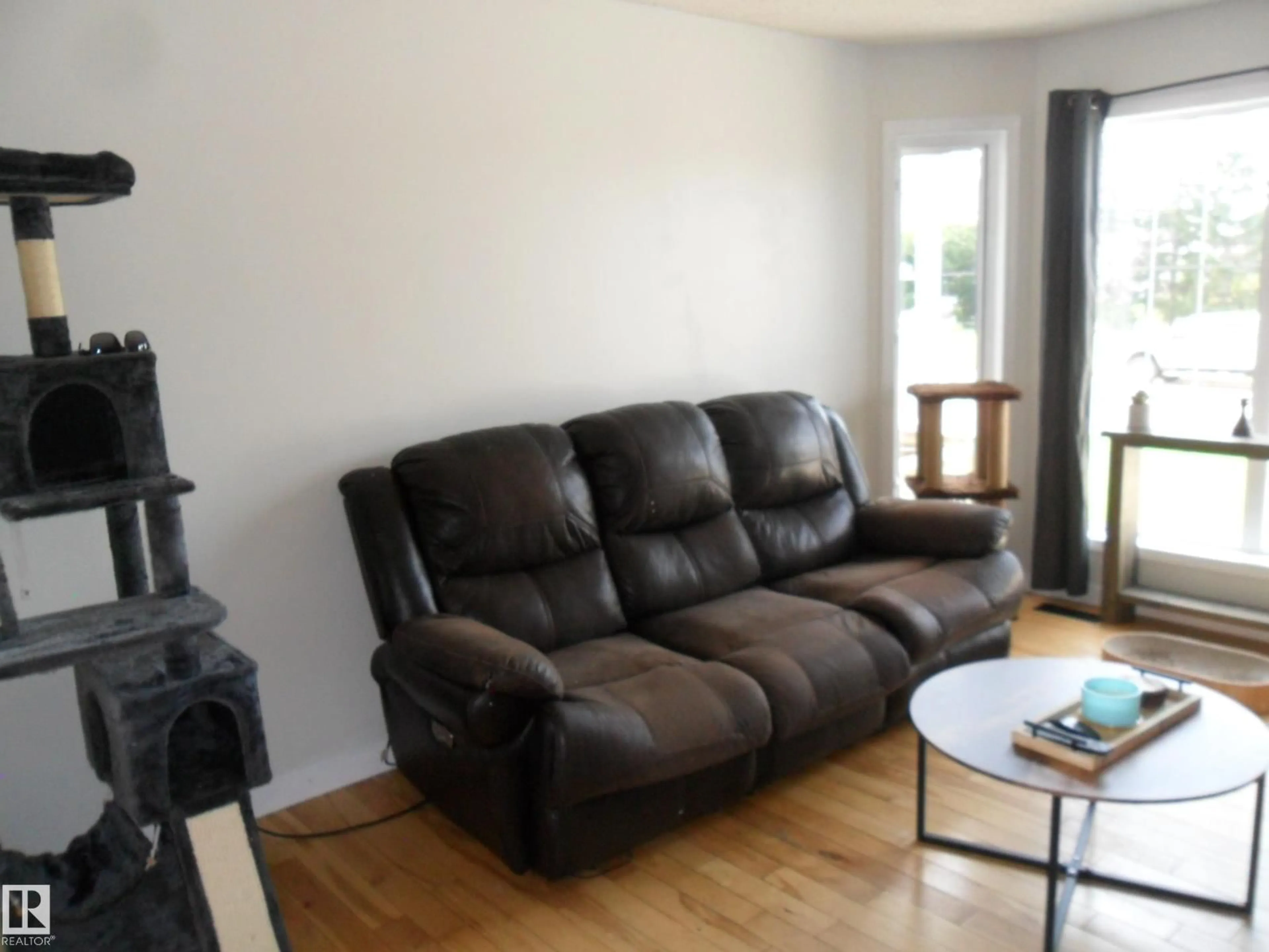 Living room with furniture, wood/laminate floor for 28 BRIDGEVIEW CR, Fort Saskatchewan Alberta T8L2E5