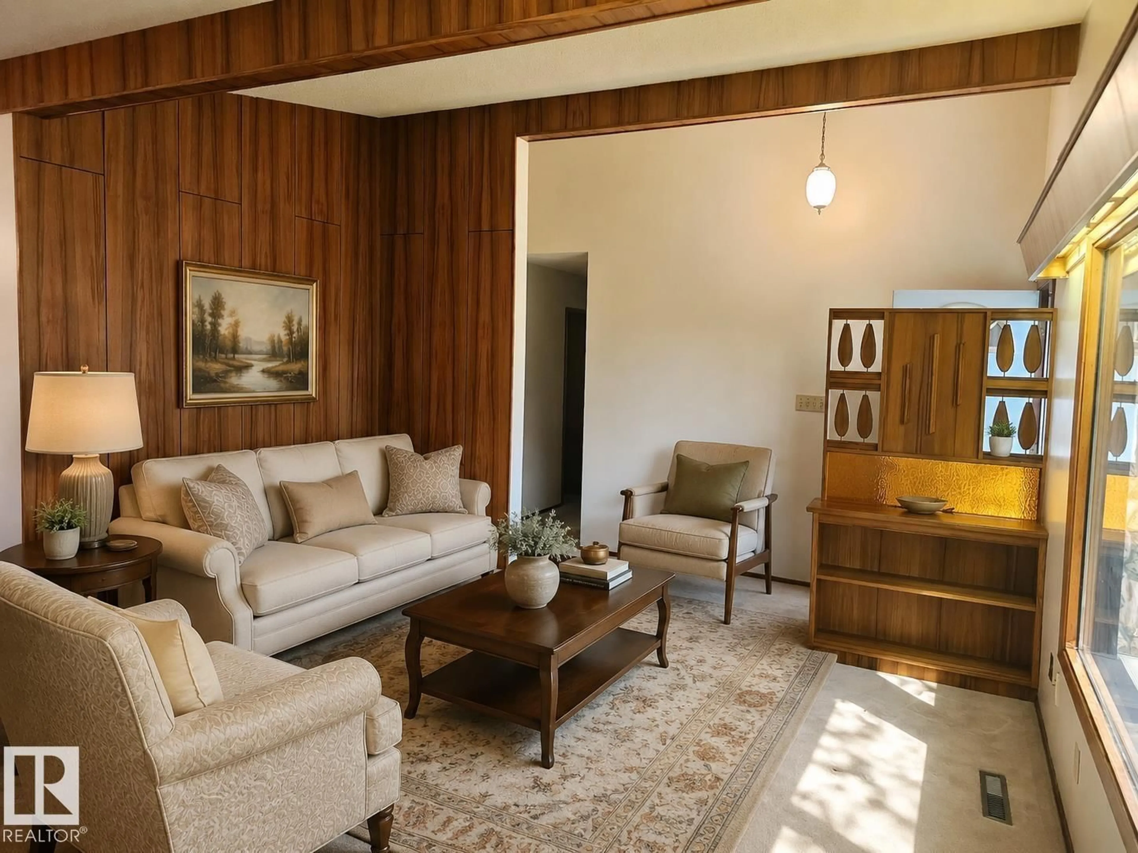 Living room with furniture, wood/laminate floor for 14211 77 ST, Edmonton Alberta T5C1E5