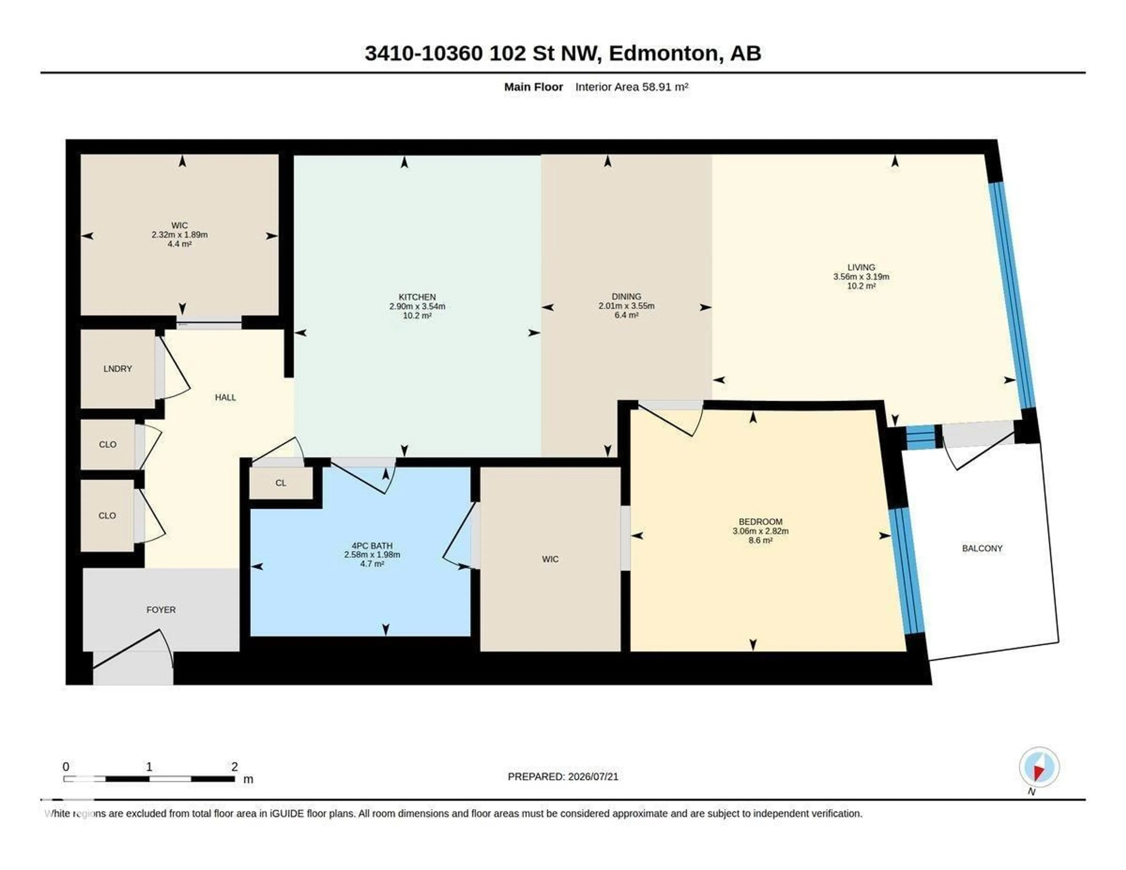 Floor plan for 10360 - 3410 102 ST NW, Edmonton Alberta T5J0K6