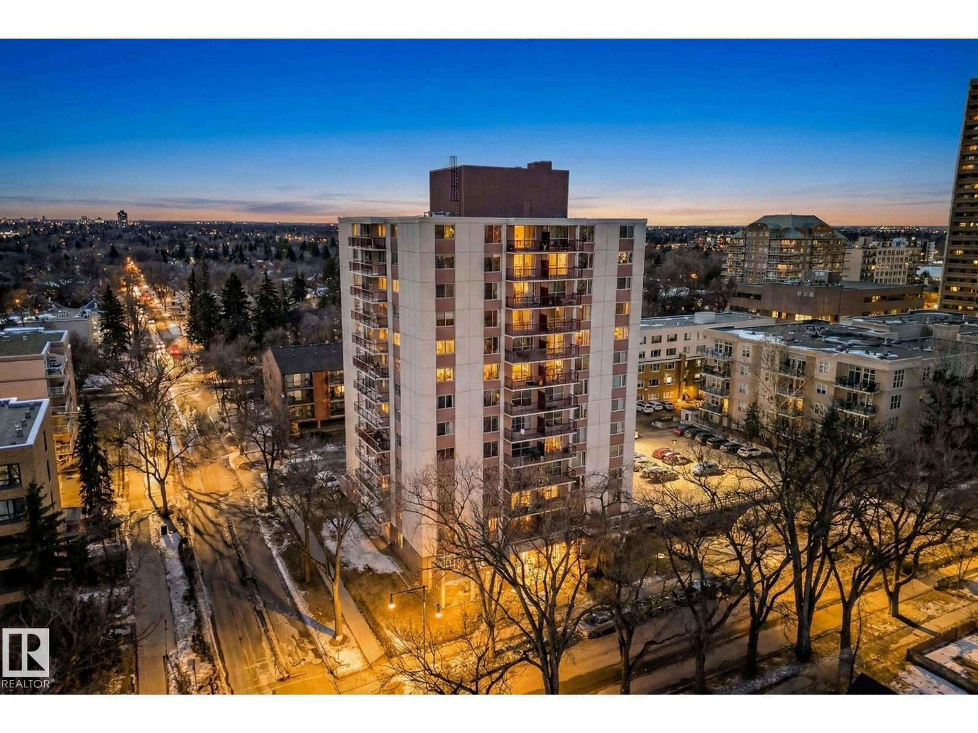 A pic from outside/outdoor area/front of a property/back of a property/a pic from drone, city buildings view from balcony for 207 - 11007 83 AV, Edmonton Alberta T6G0T9