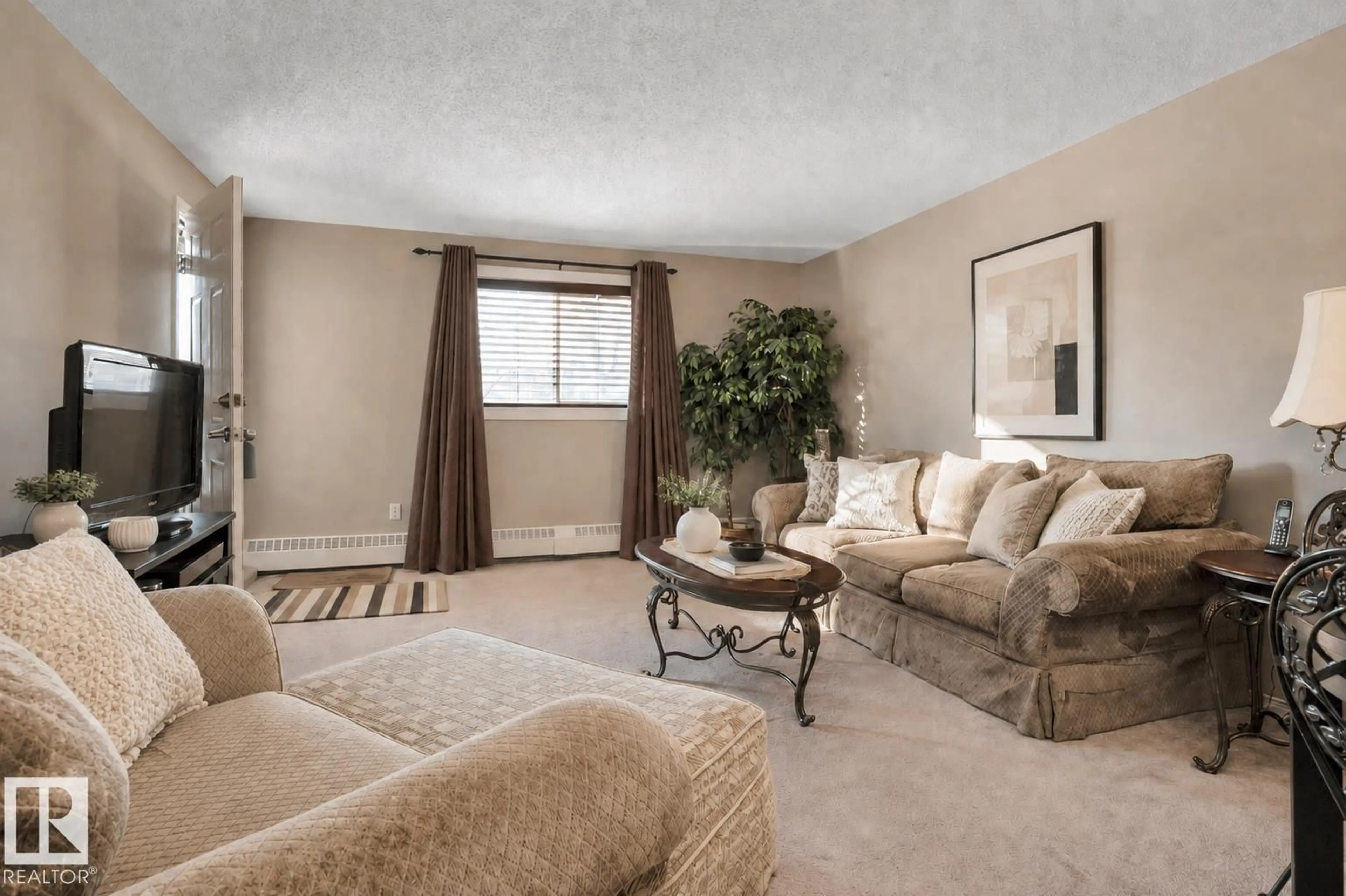 Living room with furniture, carpet floor for #115 - 11511 130 ST, Edmonton Alberta T5M4B3