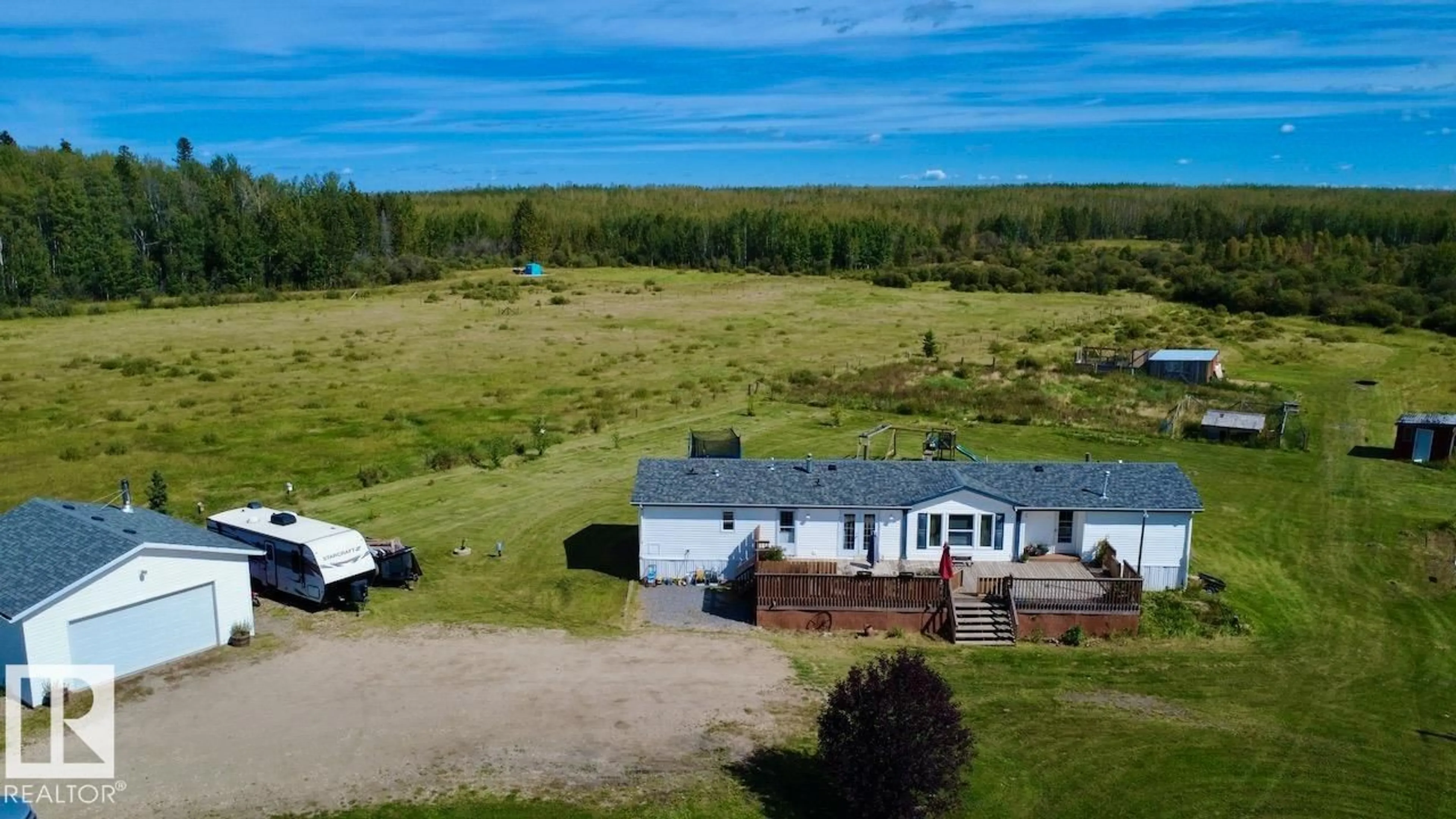 A pic from outside/outdoor area/front of a property/back of a property/a pic from drone, water/lake/river/ocean view for 50017 RANGE ROAD 80, Rural Brazeau County Alberta T7A2A3